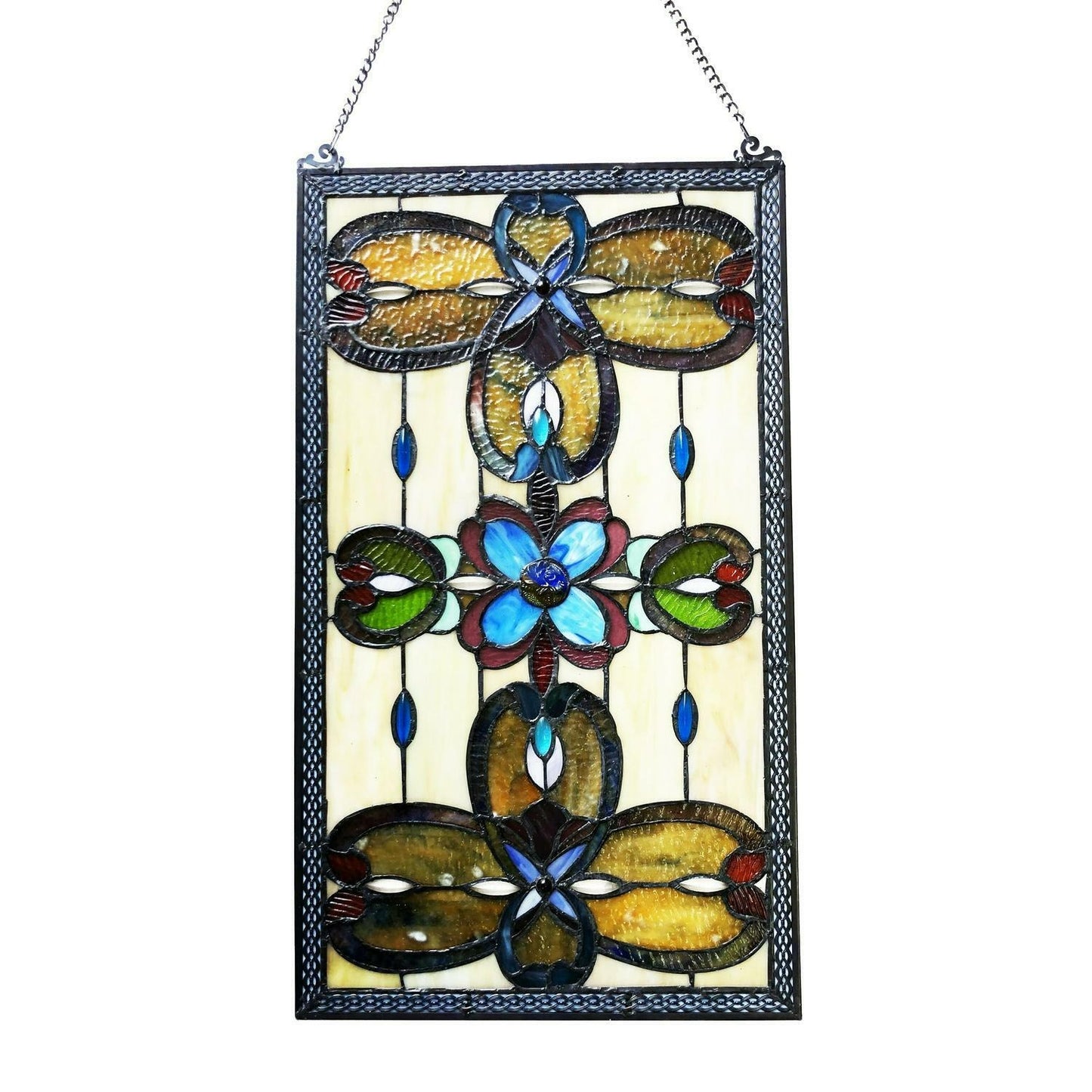 Amber Tiffany Style Stained Glass Window Panel Suncatcher Victorian Theme 26x15