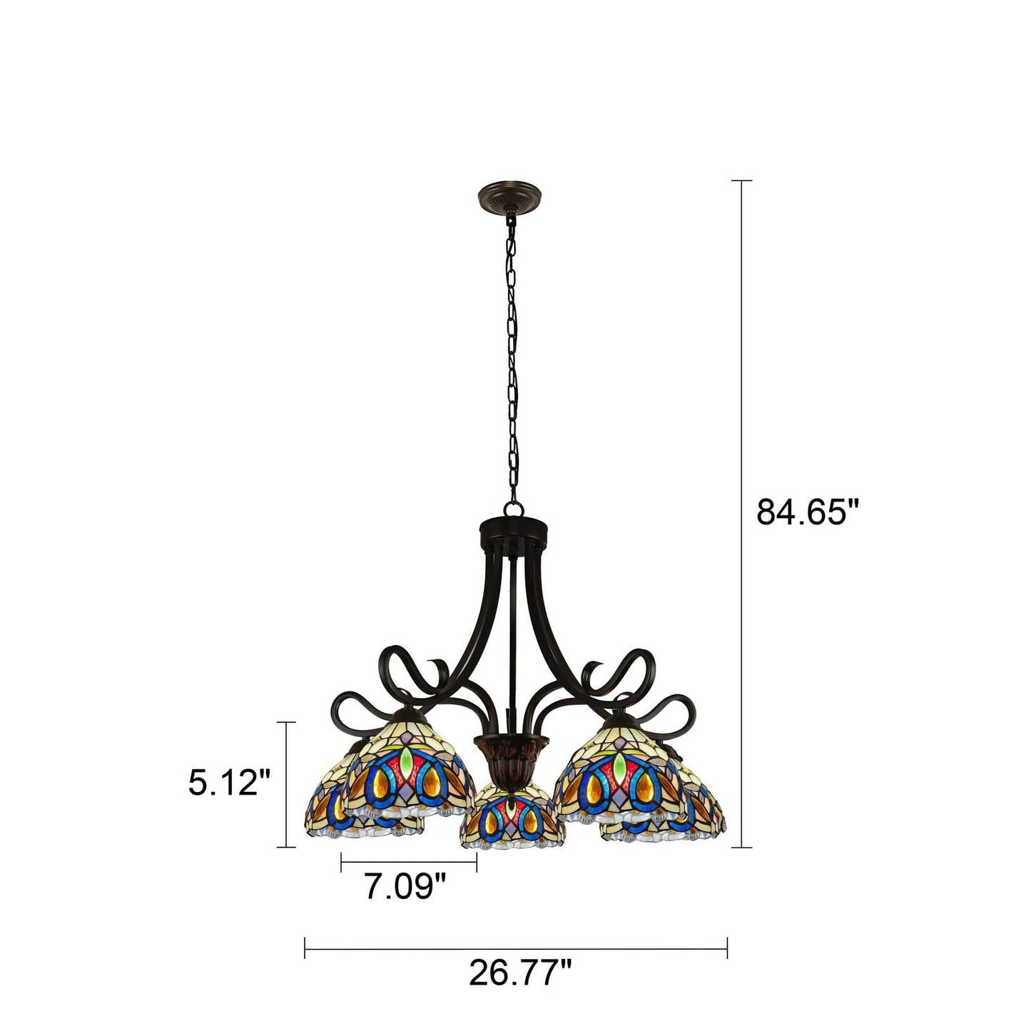 Stained Glass Blue Accent Victorian Tiffany Style Chandelier Ceiling Light