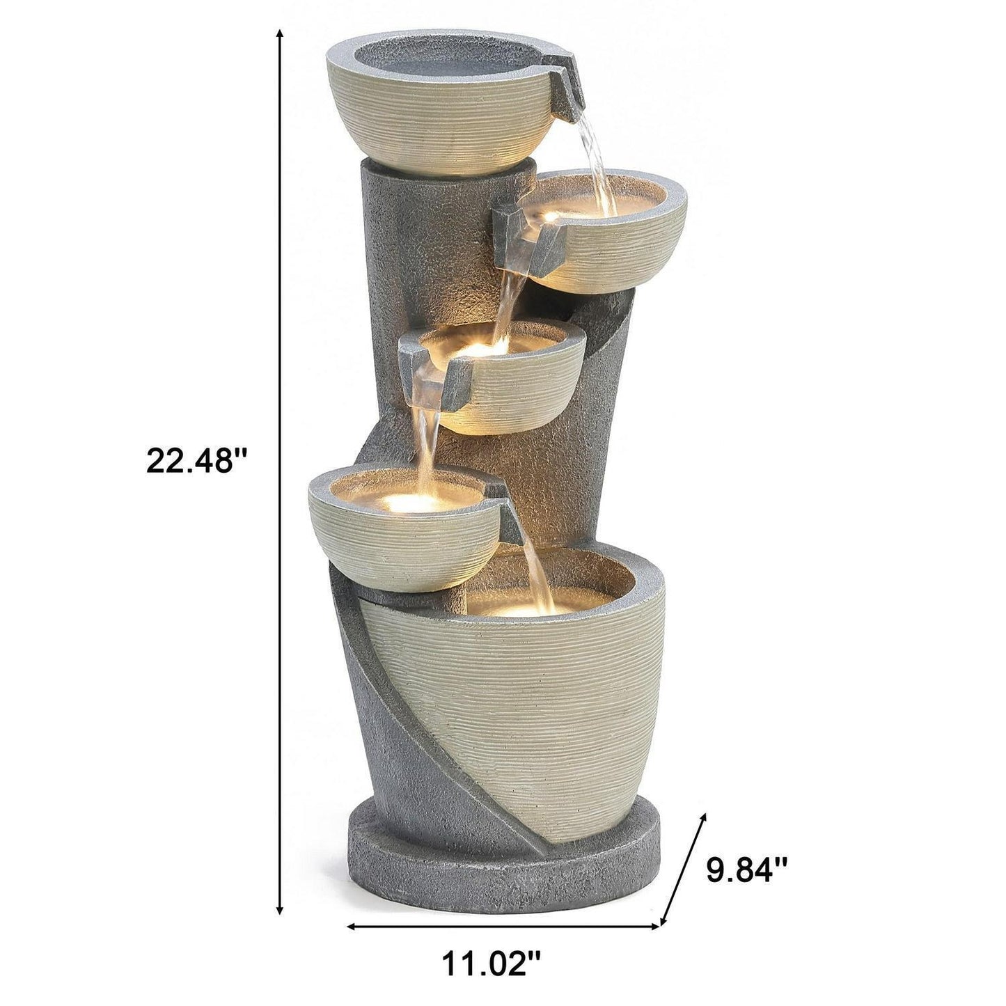 Tranquil Modern Cascading Bowls 4-Tier Outdoor Water Fountain: LED Lit 23inT