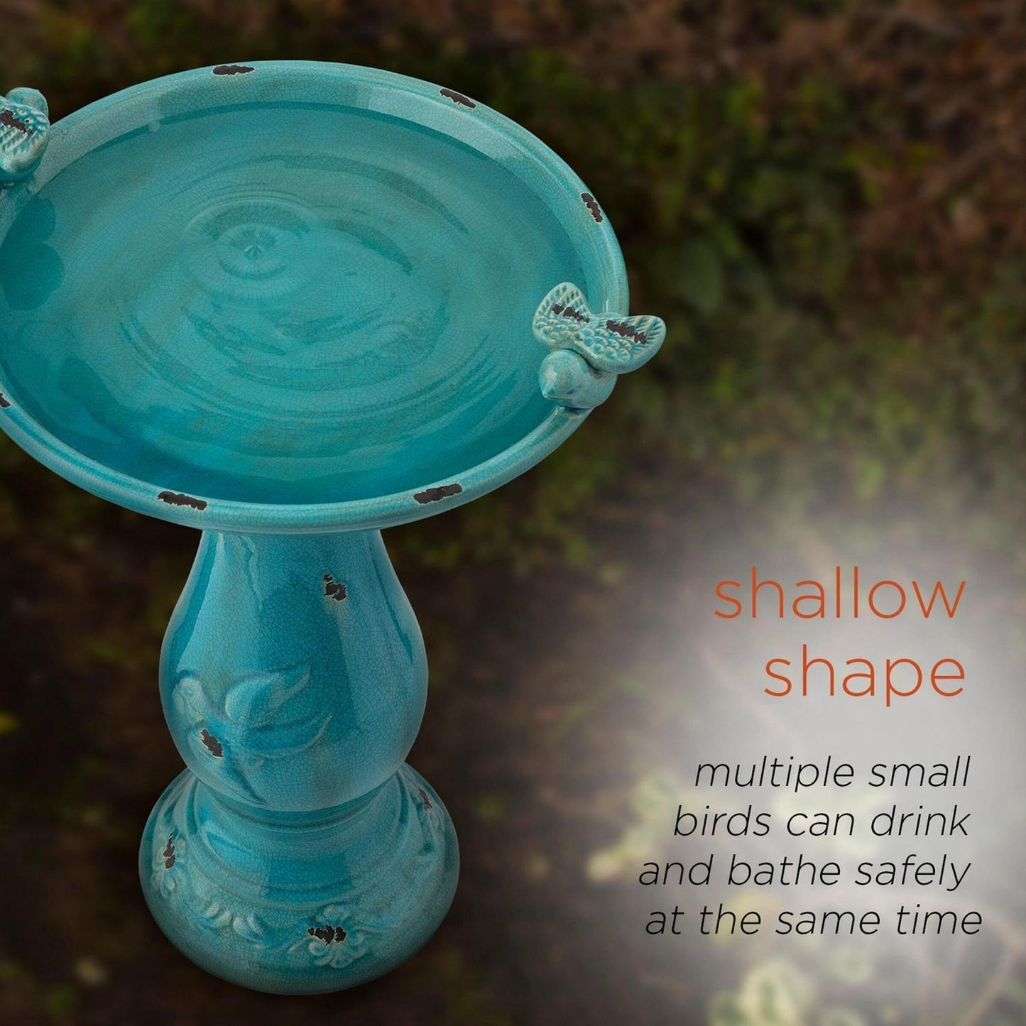 Vintage Turquoise Ceramic Pedestal Birdbath Vintage Yard Art Garden Decor 25in