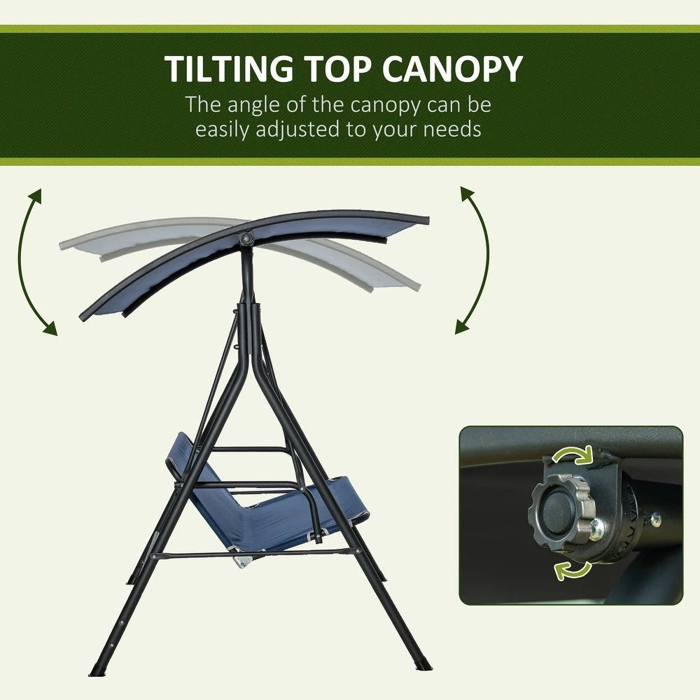 3-person Patio Porch Patio Swing with Adjustable Tilt Canopy Top in Blue