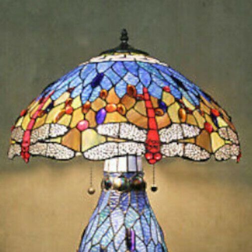 Tiffany Style Stained Glass Dragonfly Accent Reading Table Lamp w/ Lighted Base