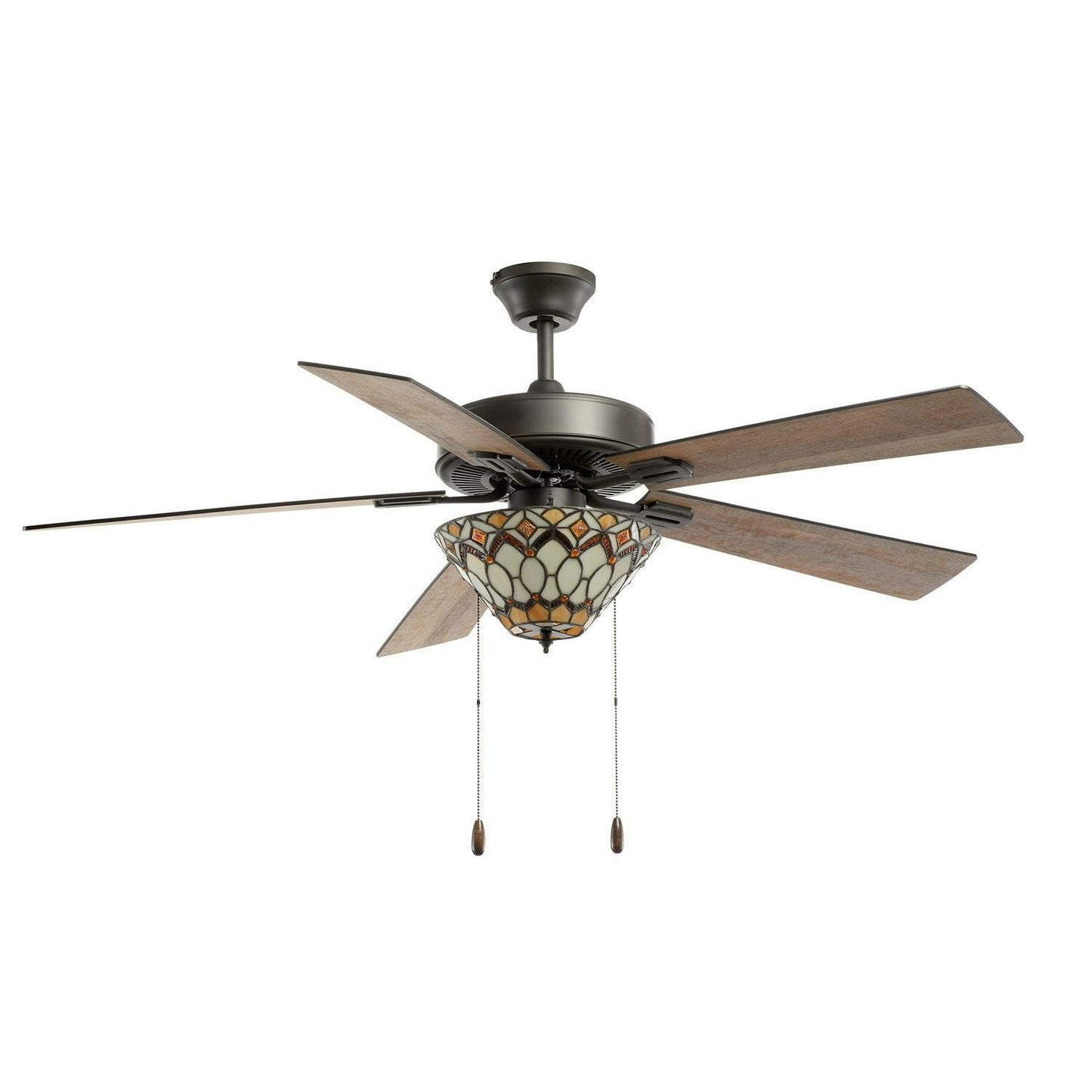 Amber and Ivory Tiffany Style Stained Glass Ceiling Fan 52-inch