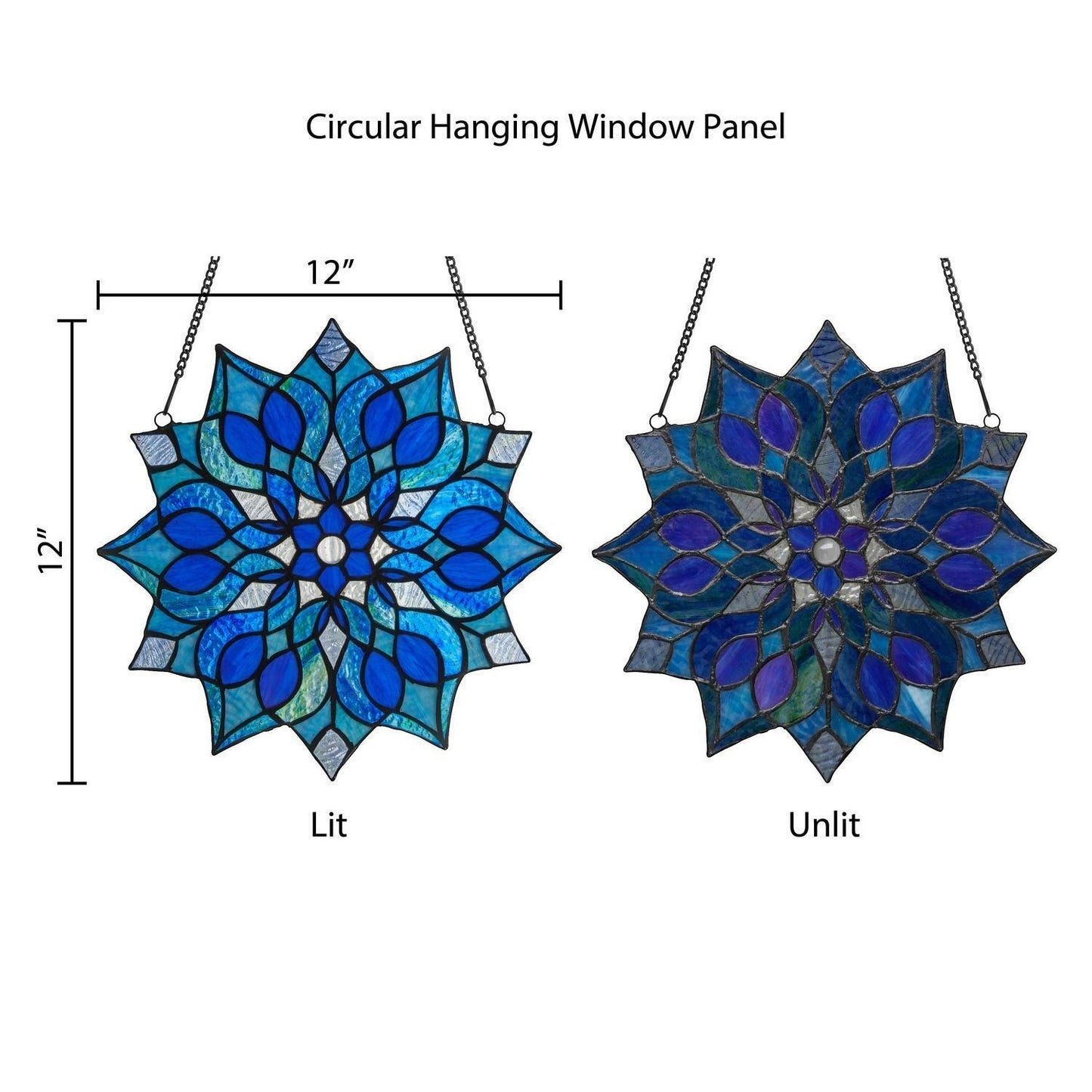 Round Deep Blue Tiffany Style Stained Glass Suncatcher Hanging Window Panel 12in