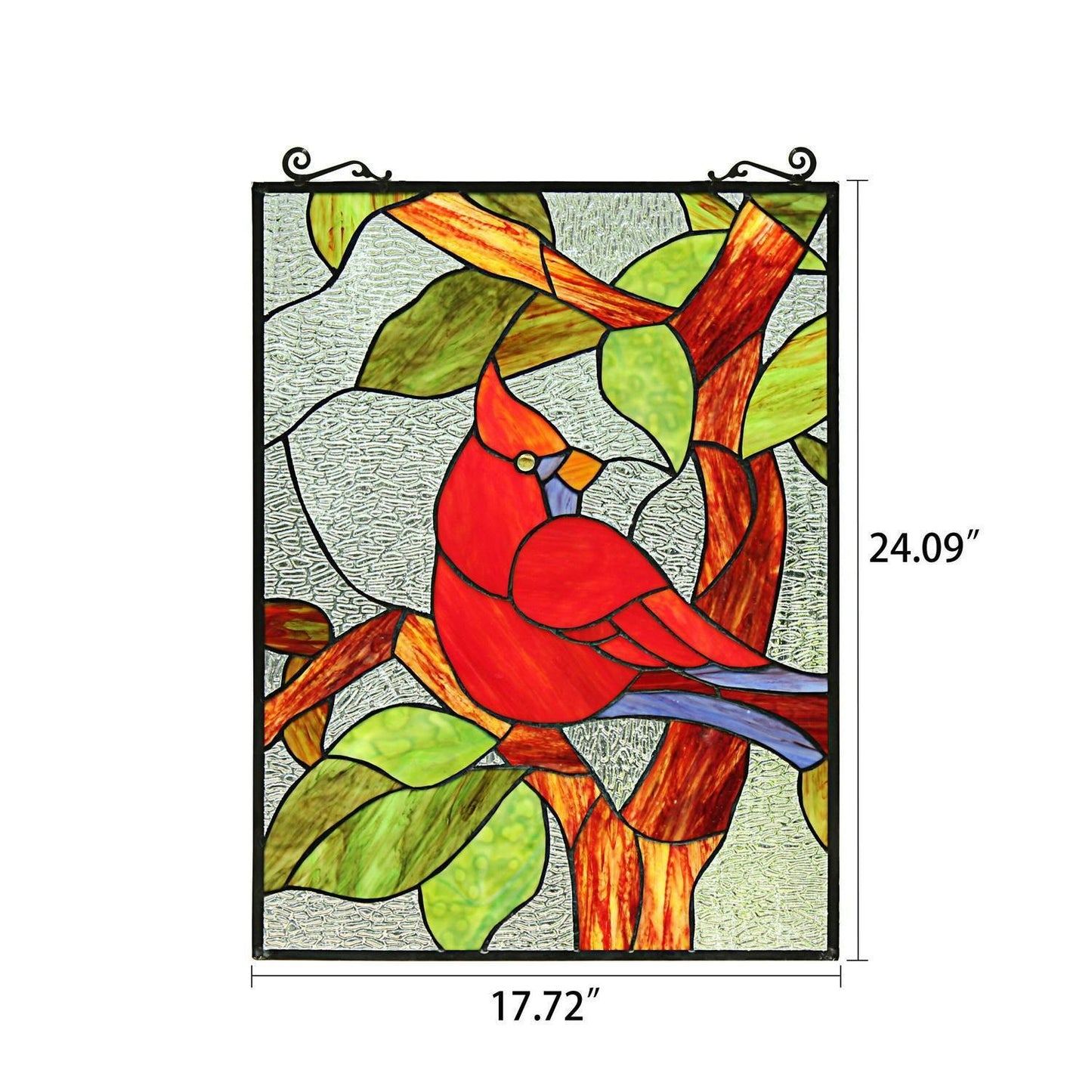 Beautiful Red Cardinal Stained Glass Hanging Window Panel Suncatcher 25in x 18in