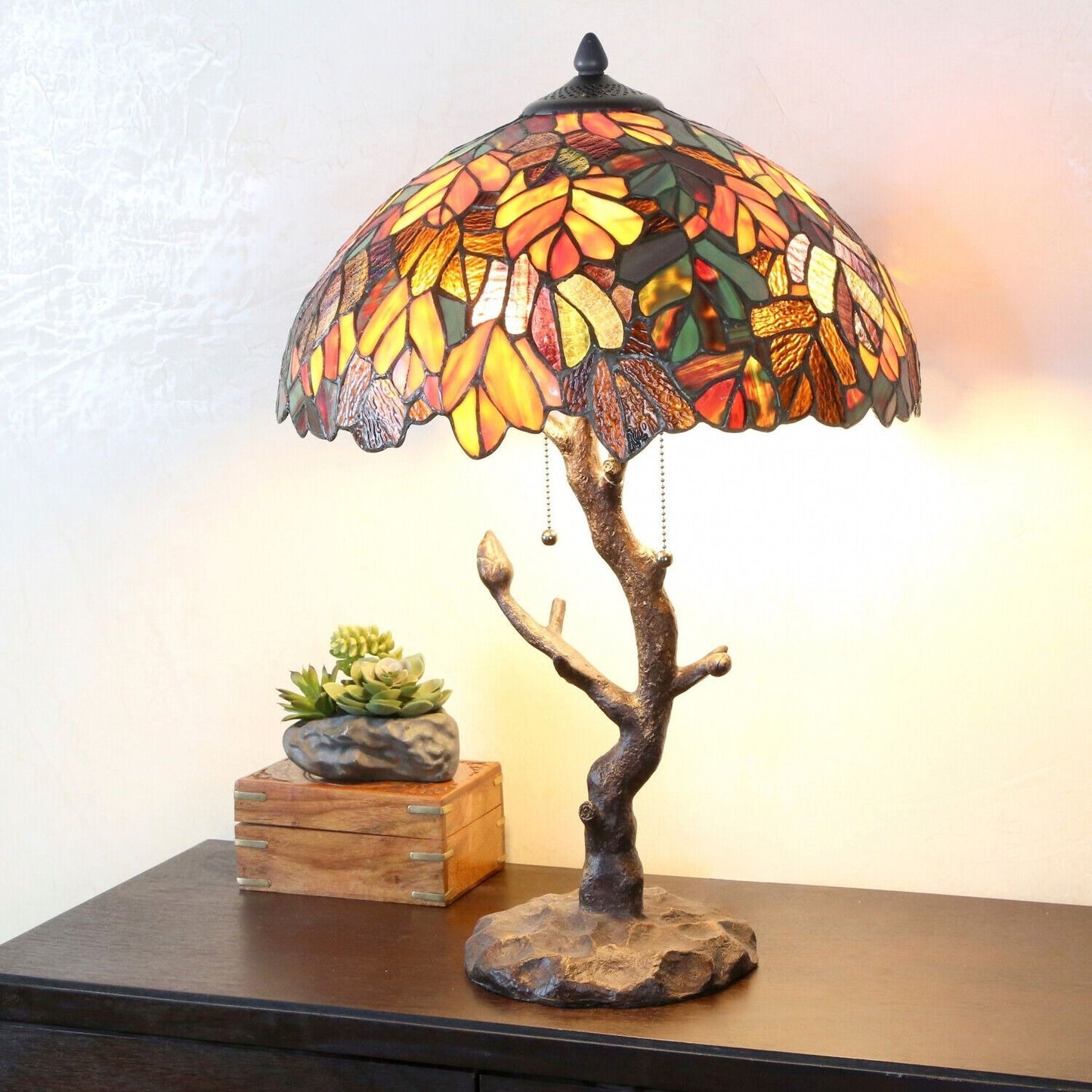 Tiffany Style Table Lamp Tree Table Reading Desk Accent Stained Glass Lamp