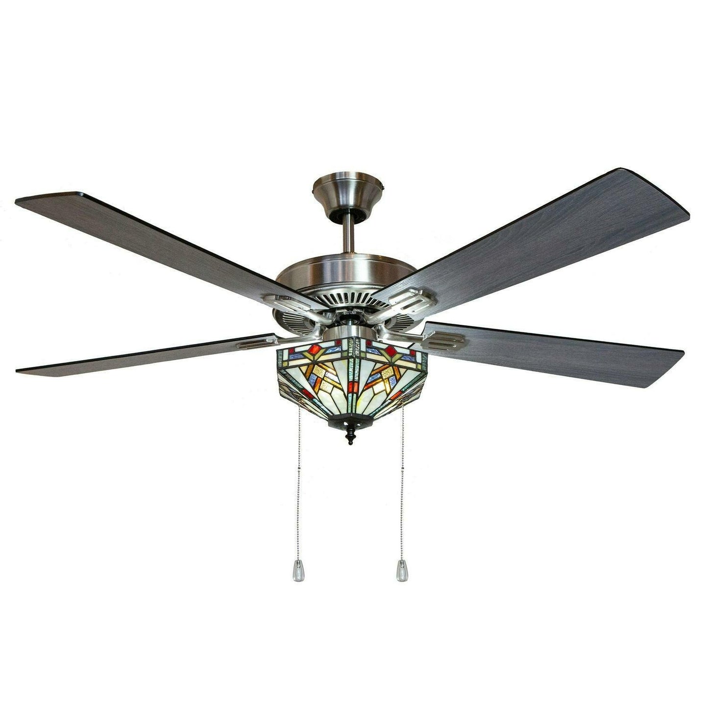 52in Mission Tiffany Style Stained Glass Hexagonal Dimmable LED Ceiling Fan