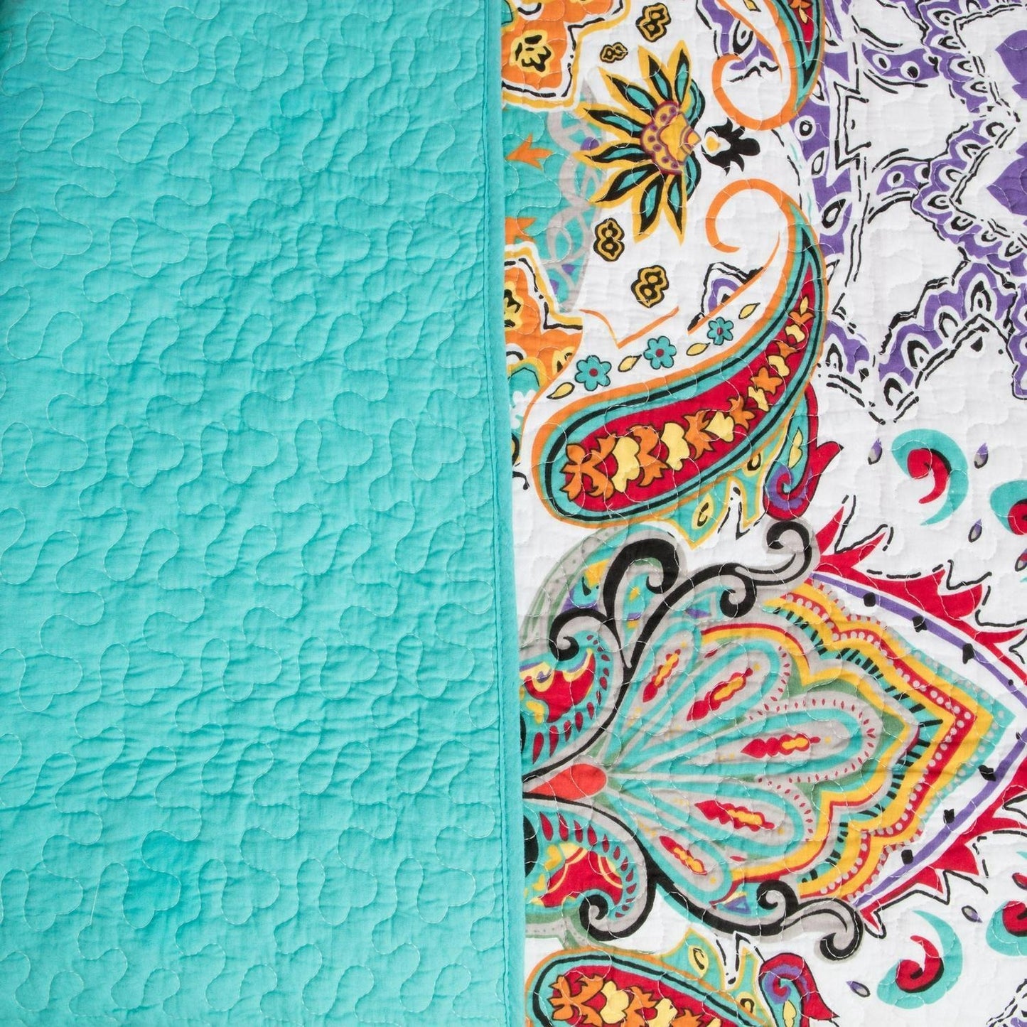 Oversized Reversible (Teal or Spice) Cotton Quilt Set with Pillow Shams - Twin