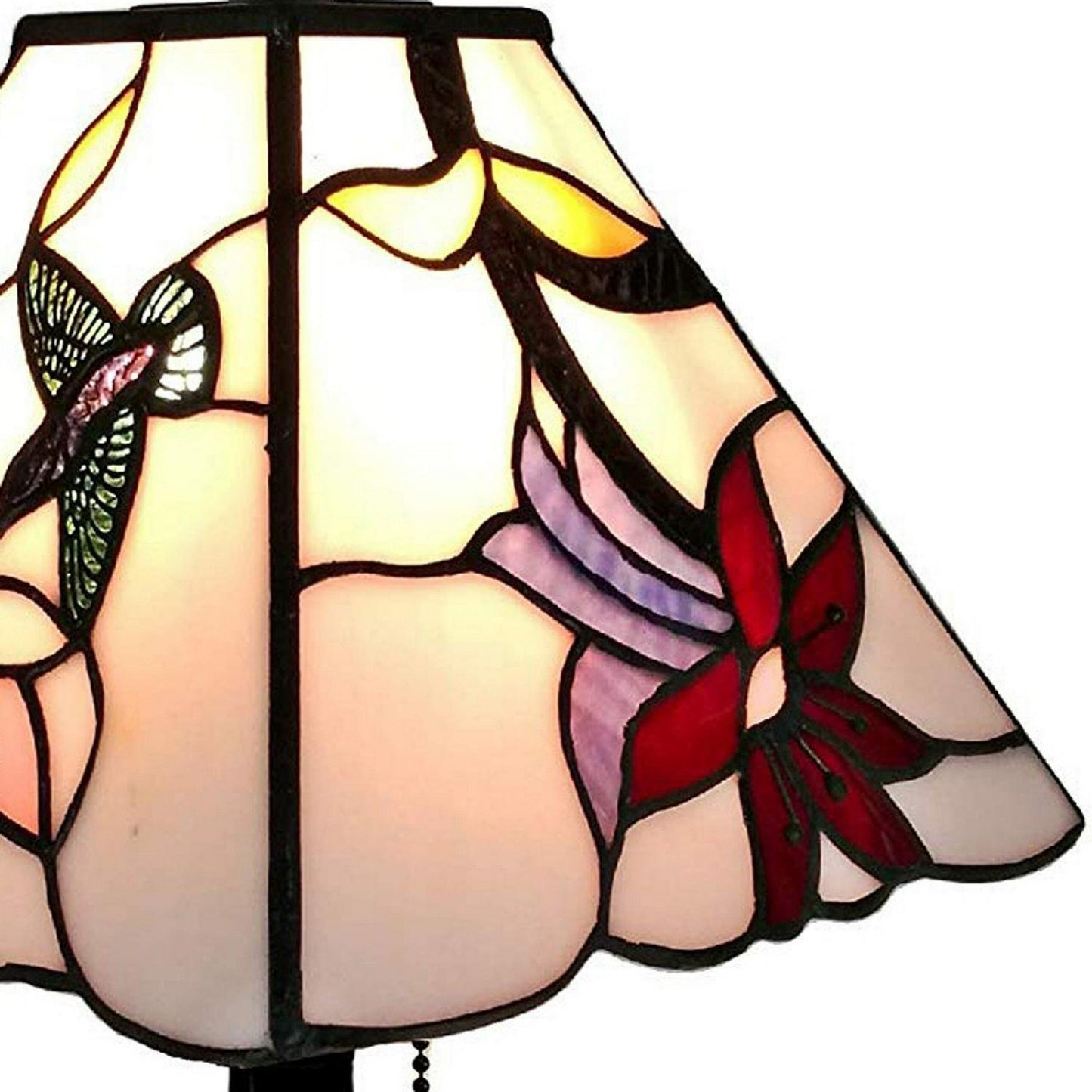 15-inch Tiffany Style Stained Glass Pink Hummingbird Mission Accent Table Lamp