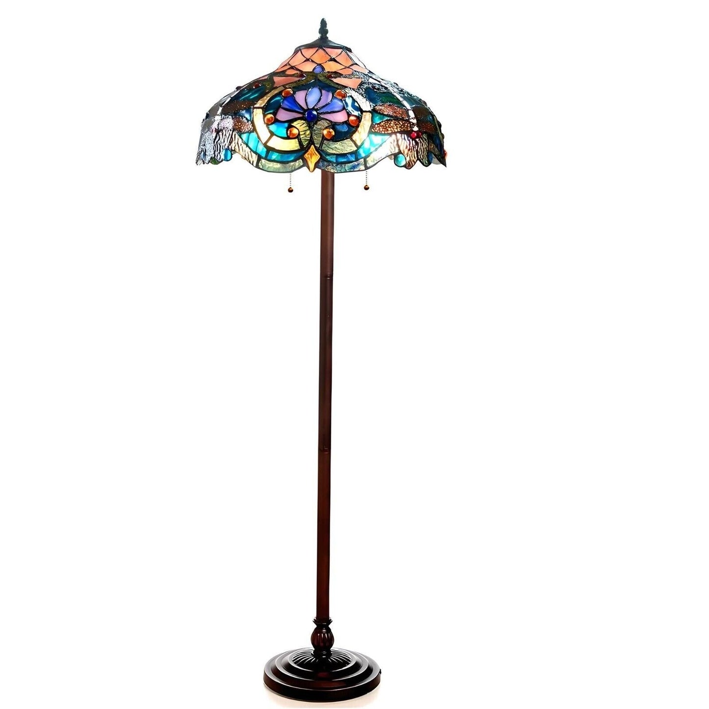 Stained Glass Victorian Tiffany Style Aqua Blue Dragonfly Floor Lamp