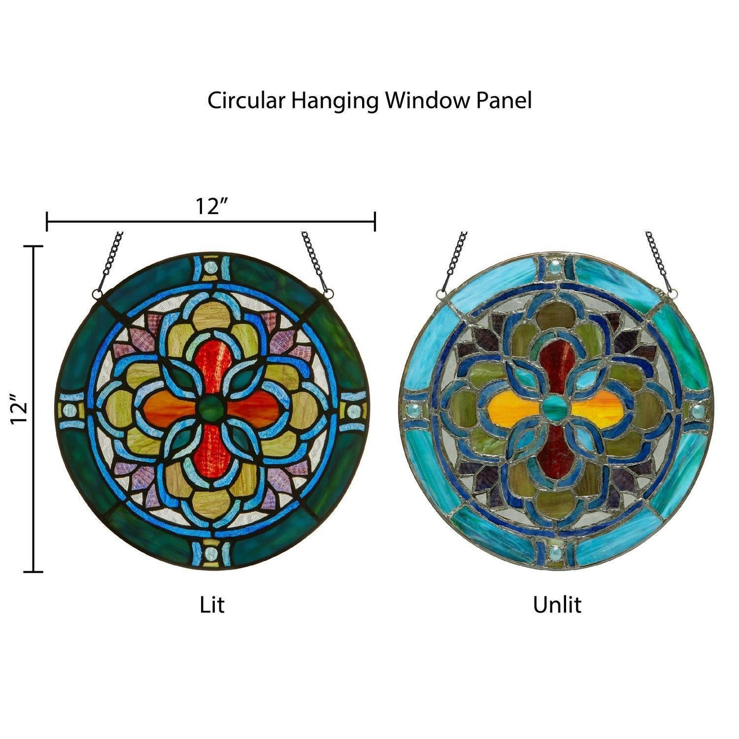Tiffany Style Stained Glass Panel with Geometric Floral Design in Vibrant Colors