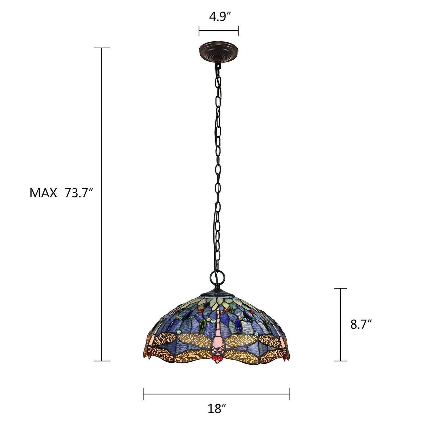 Blue Dragonfly Design Hanging Pendant Ceiling Light Tiffany Style Stained Glass