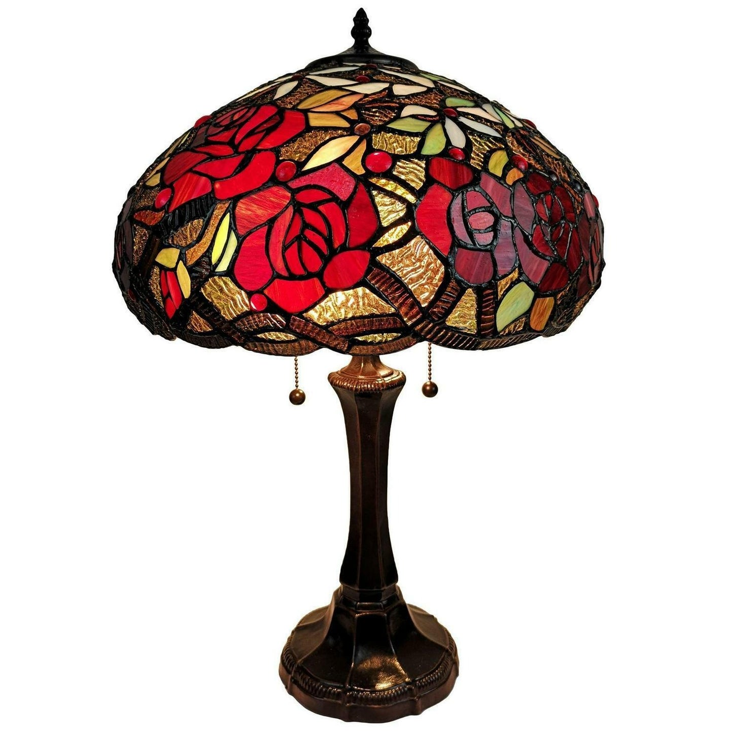 Tiffany Style Table Lamp 24in Tall Stained Glass Floral Roses Theme Accent Lamp