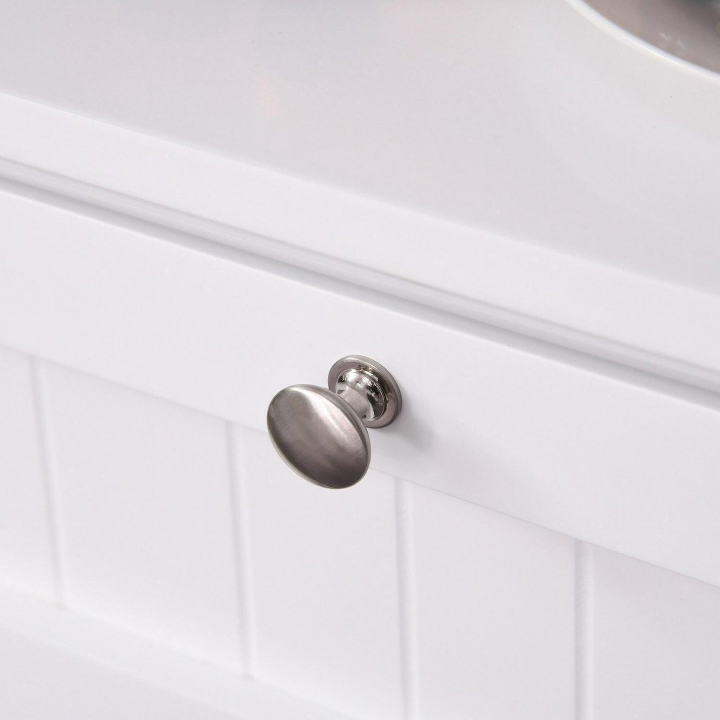 White Kitchen Buffet Storage Cupboard with Framed Glass Door and Microwave Space