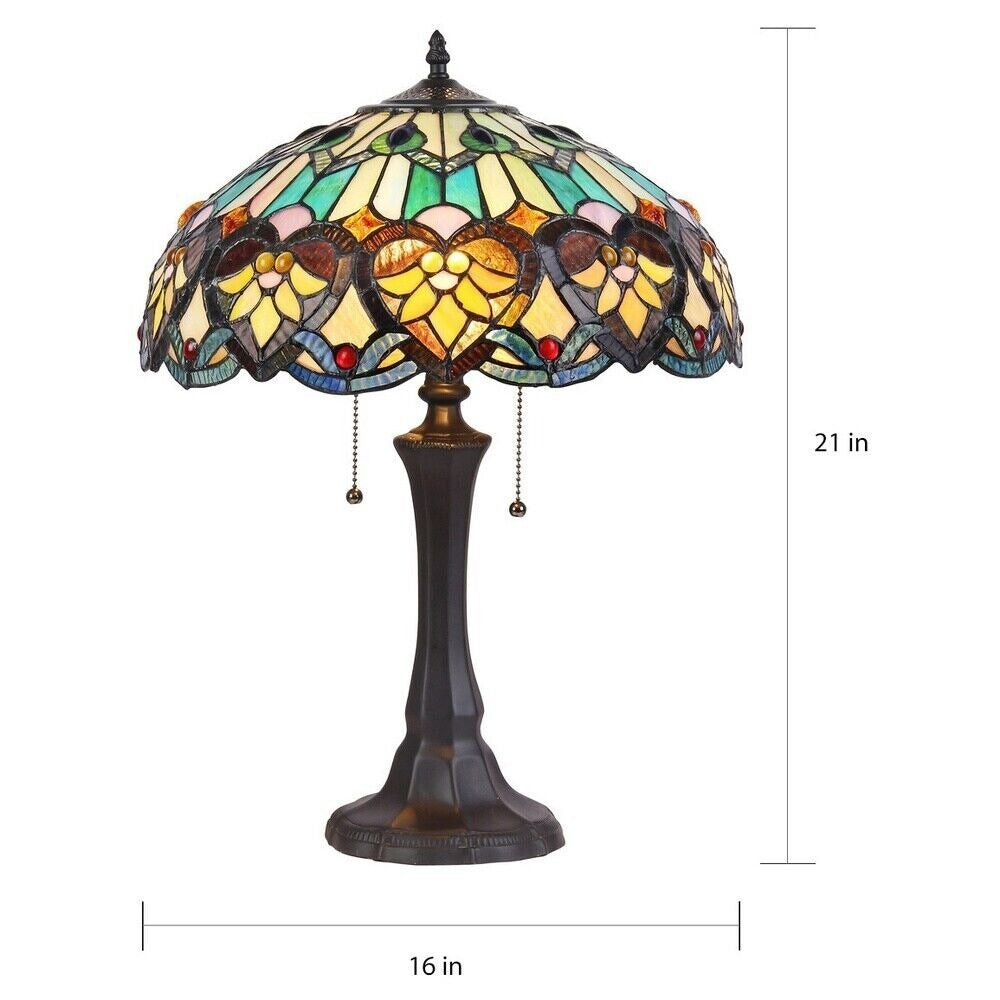 Turquoise Victorian Design Tiffany Style Stained Glass Table Lamp 21in