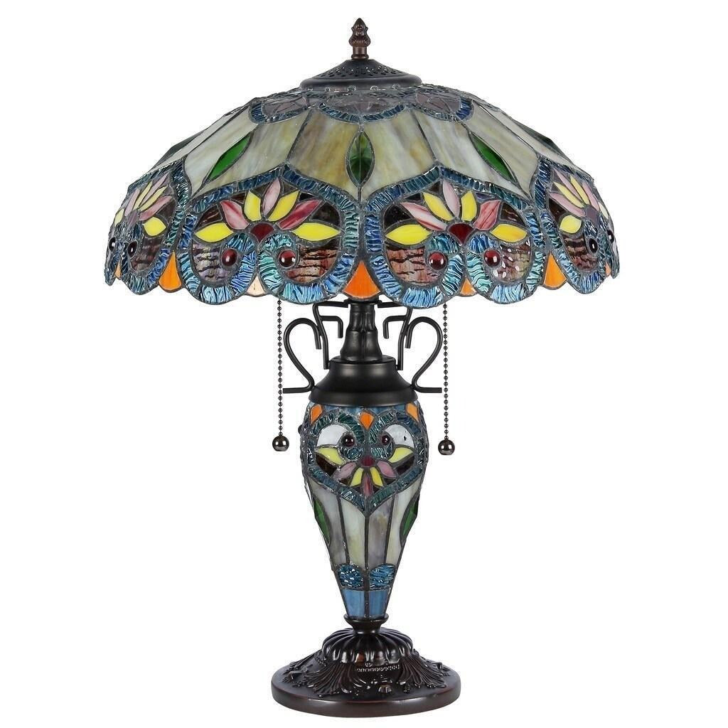 Tiffany Style Dark Bronze Finish Victorian Design Stained Glass Table Lamp