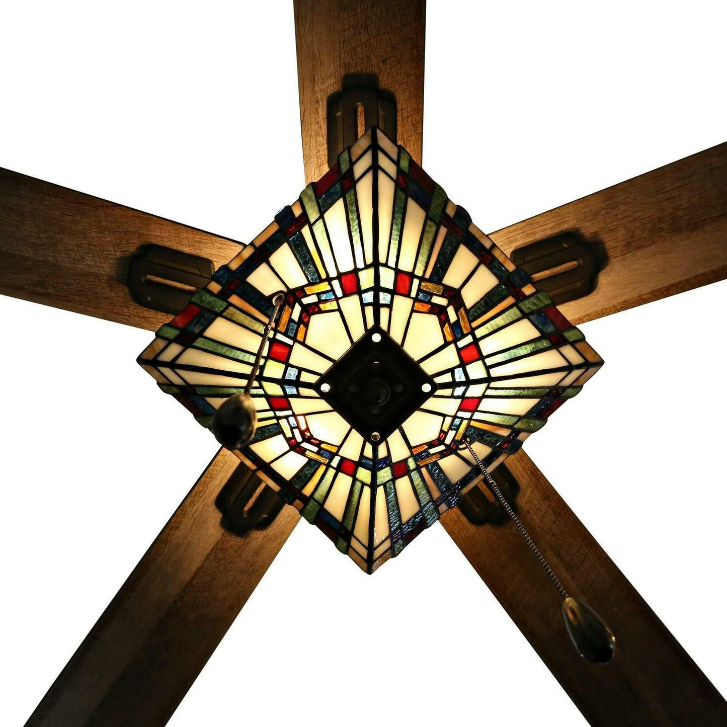 Bronze Finish Stained Glass 5-blade 52-inch Ceiling Fan With Light Mission Style
