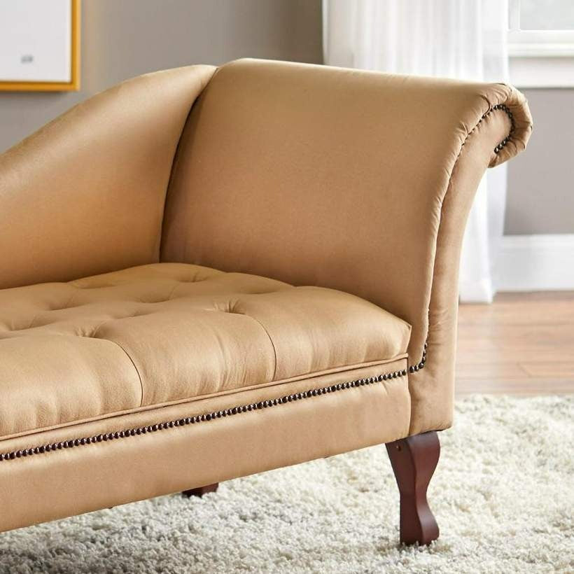 Tan Finish Lounge Sofa Chair Storage Chaise w/ Hidden Storage