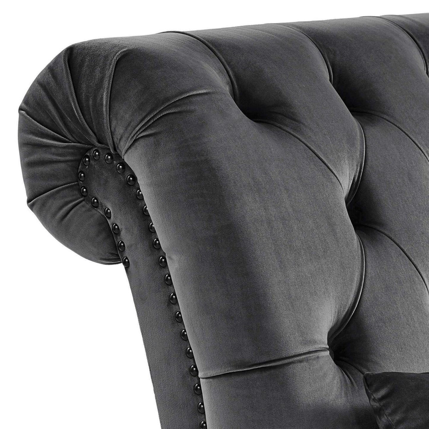 Dark Grey Velvet Upholstered Oversized Chaise Lounge Chair Sofa w/ Pillow
