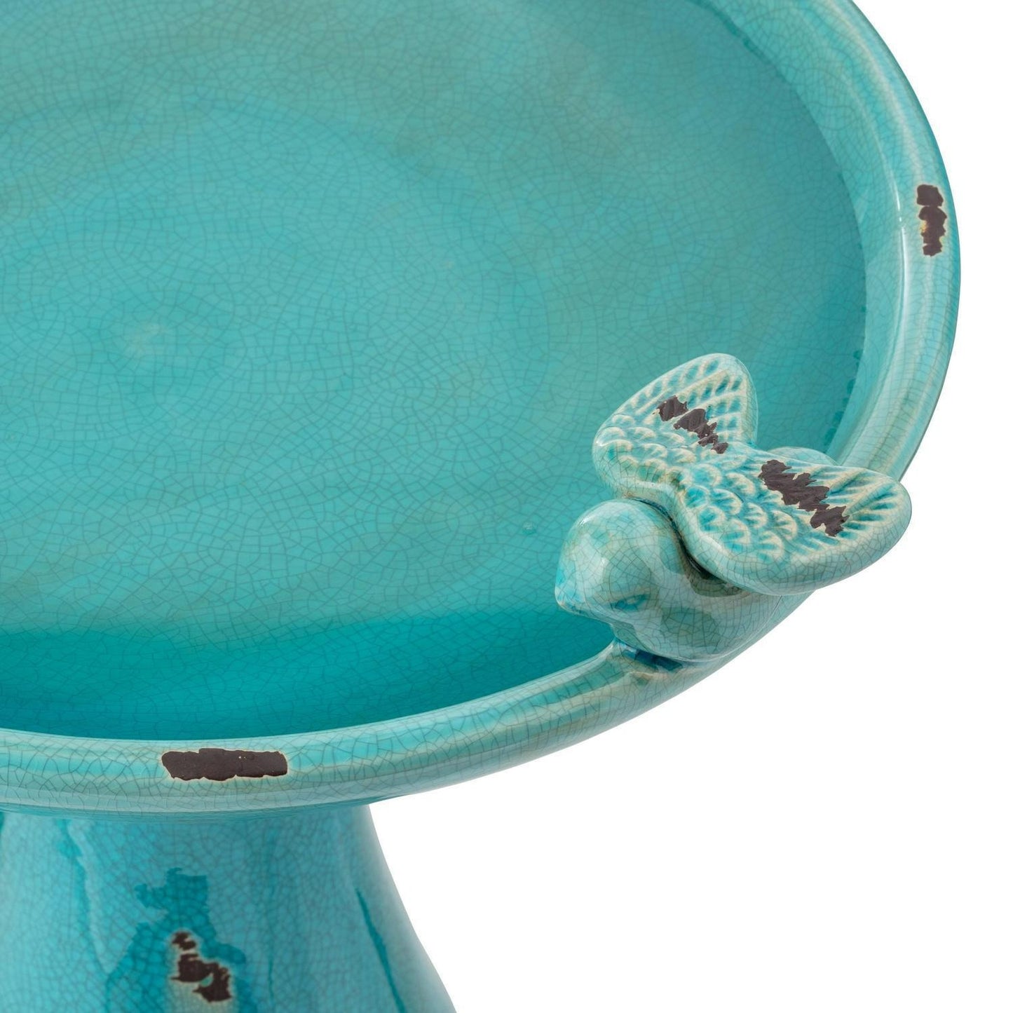 Vintage Turquoise Ceramic Pedestal Birdbath Vintage Yard Art Garden Decor 25in