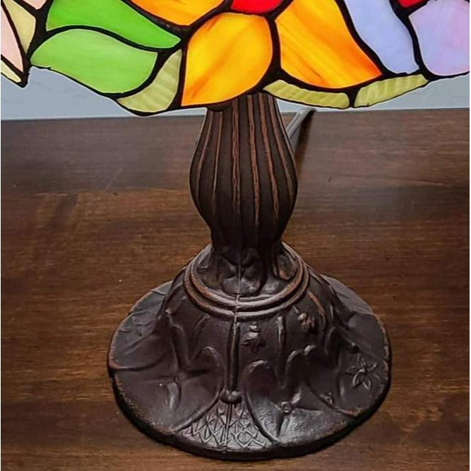 Tiffany Style Table Lamp 19in Tall Floral Hummingbird Stained Glass Accent Lamp