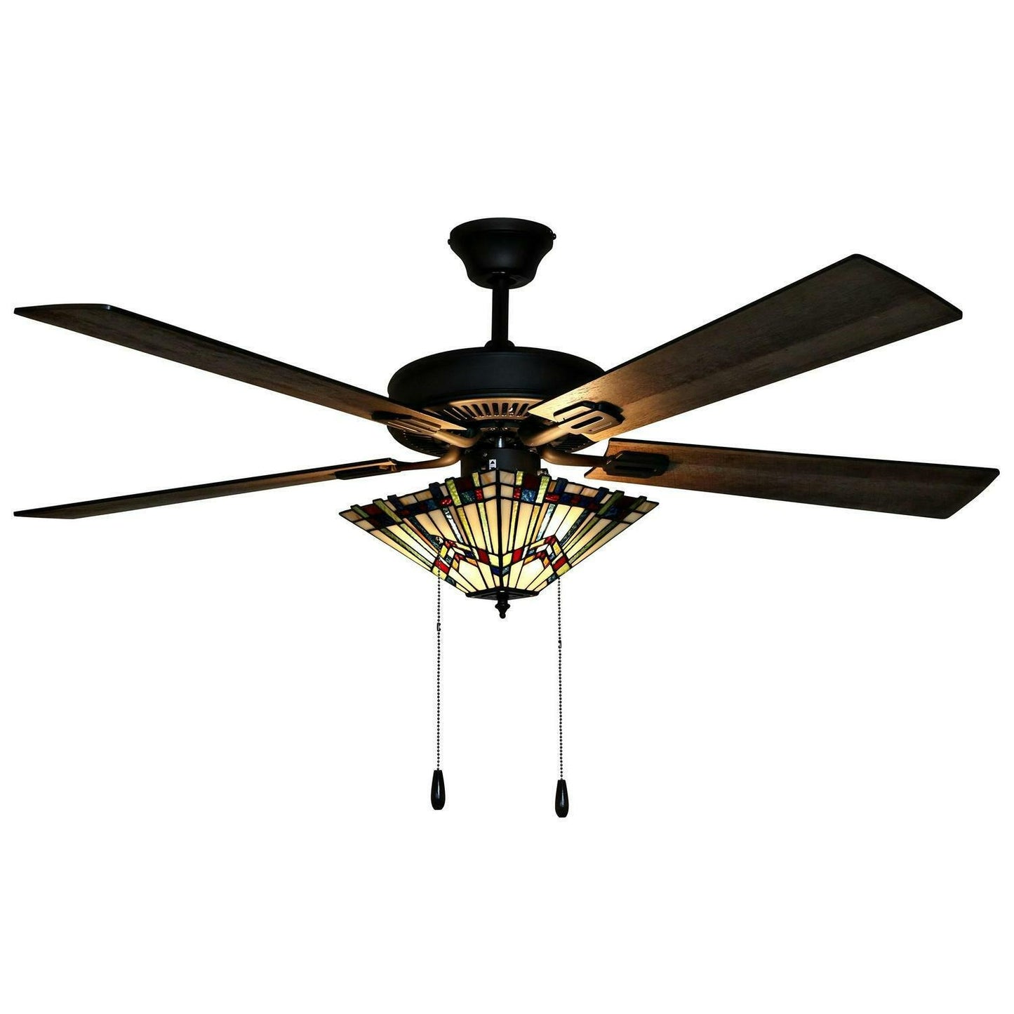 Bronze Finish Stained Glass 5-blade 52-inch Ceiling Fan With Light Mission Style