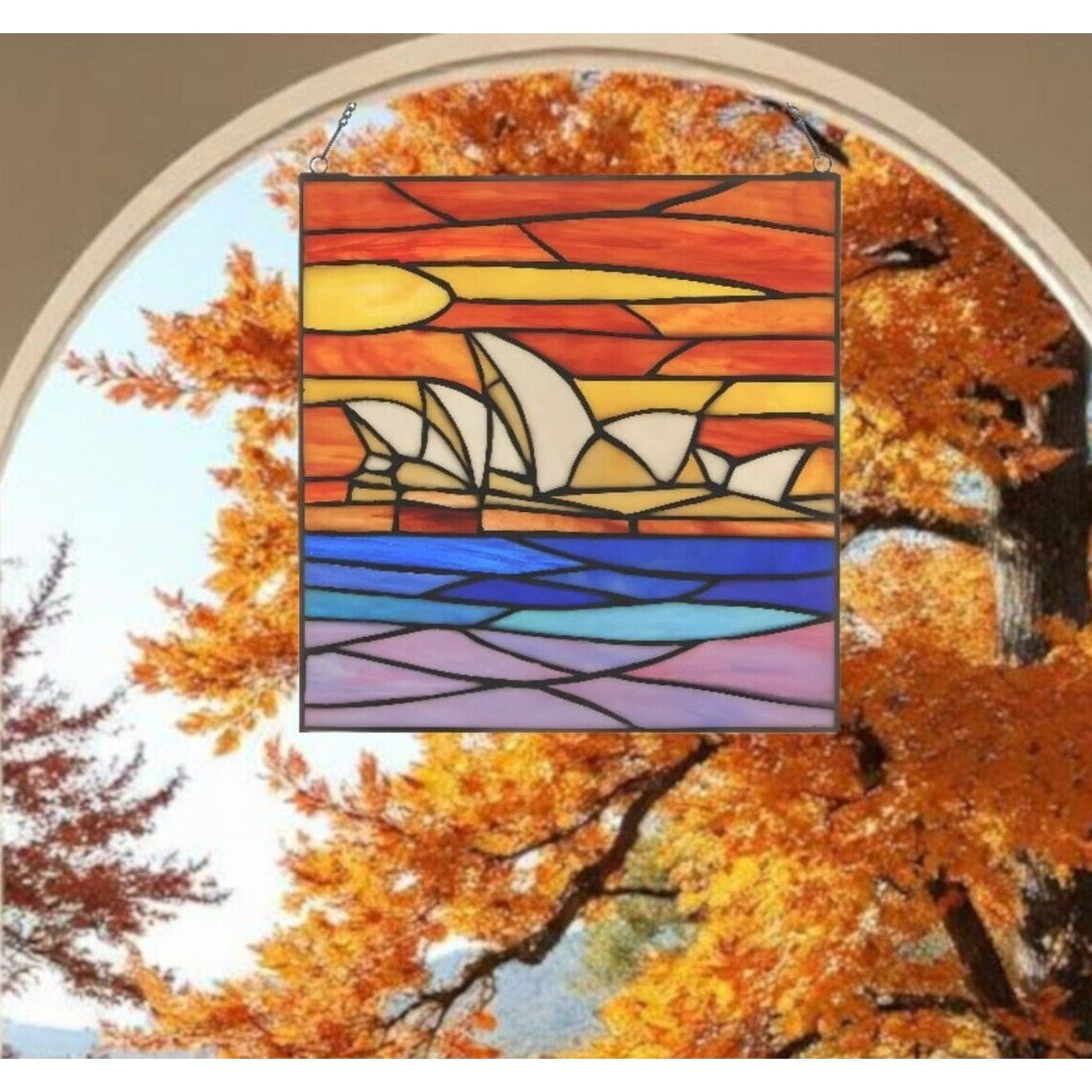Tiffany Style Sydney Opera House Stained Glass Window Panel Suncatcher 12x12in