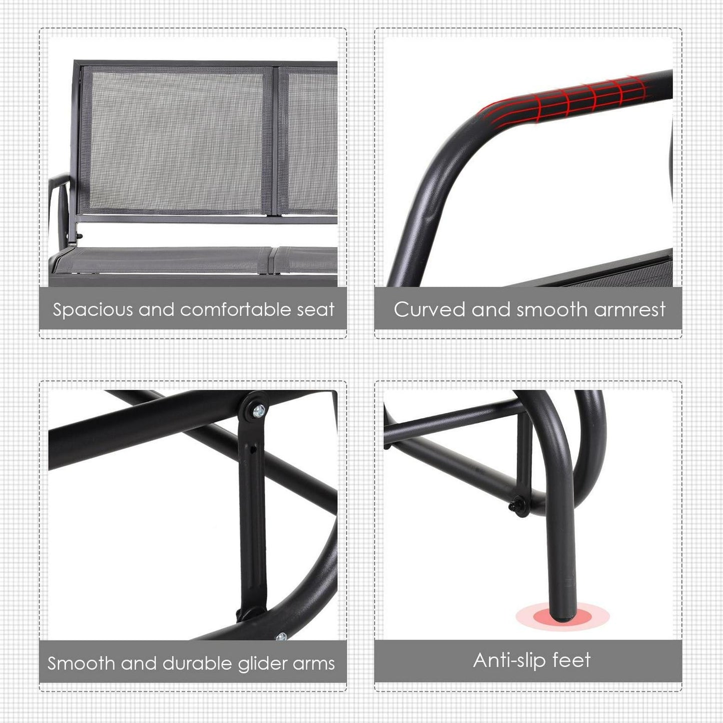 Glider Rocking Chair Bench For Patio Deck Yard Outdoor Furniture in Grey