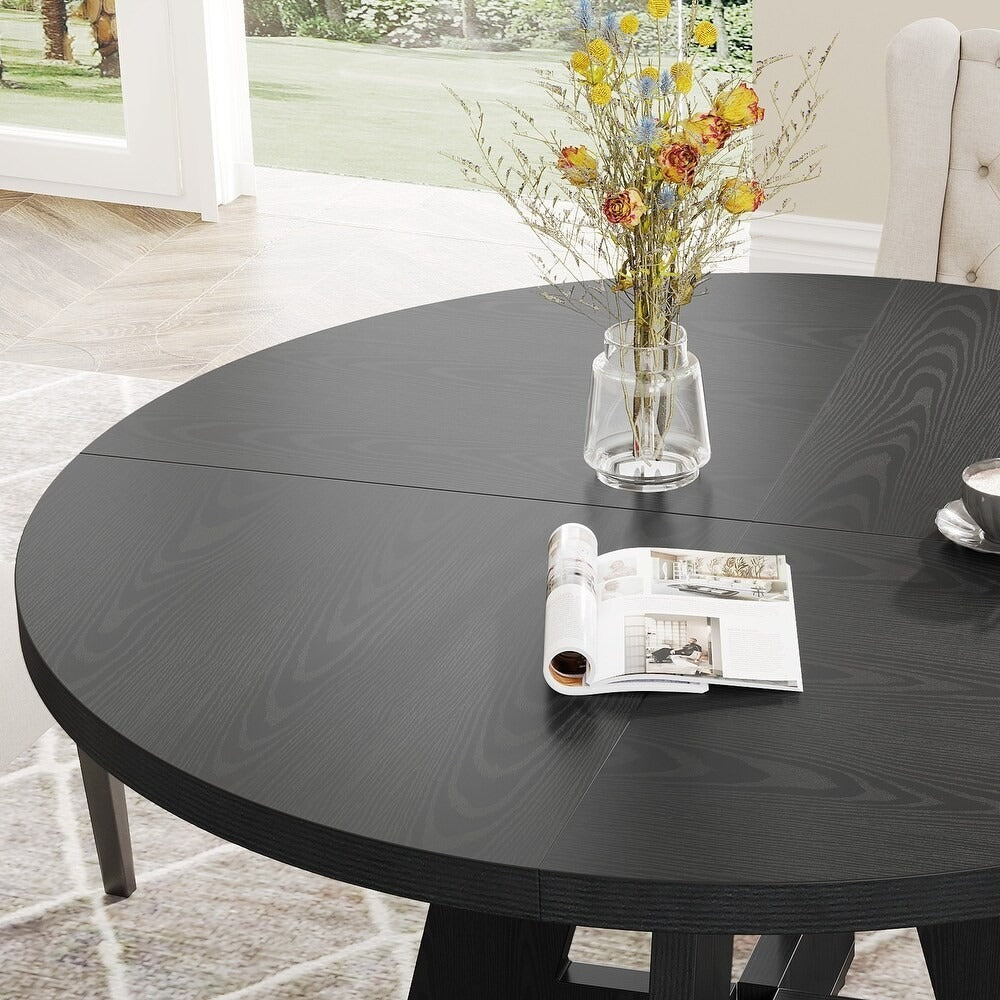 Round Farmhouse Dining Kitchen Table in Rustic Solid Black Finish 47in Diameter