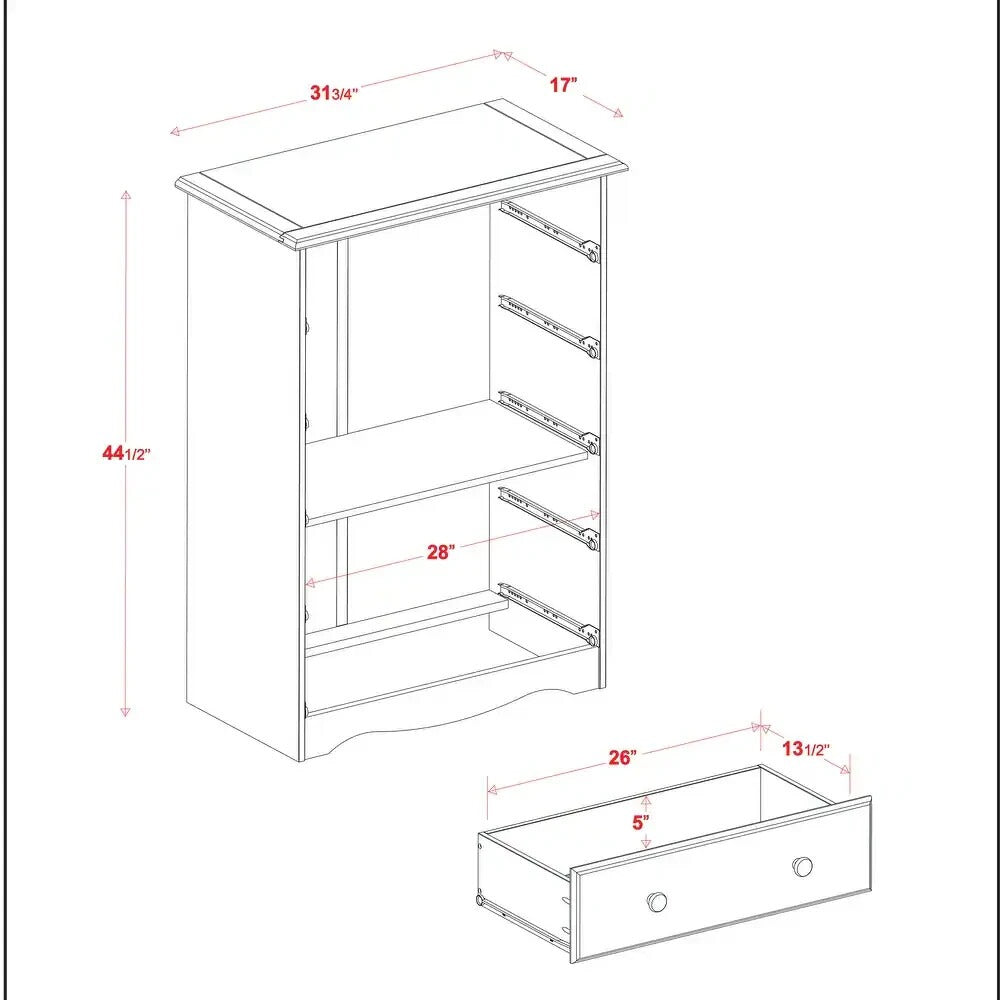 White Finish Wide 5 Drawer Dresser 100% Solid Wood Chest Of Drawers