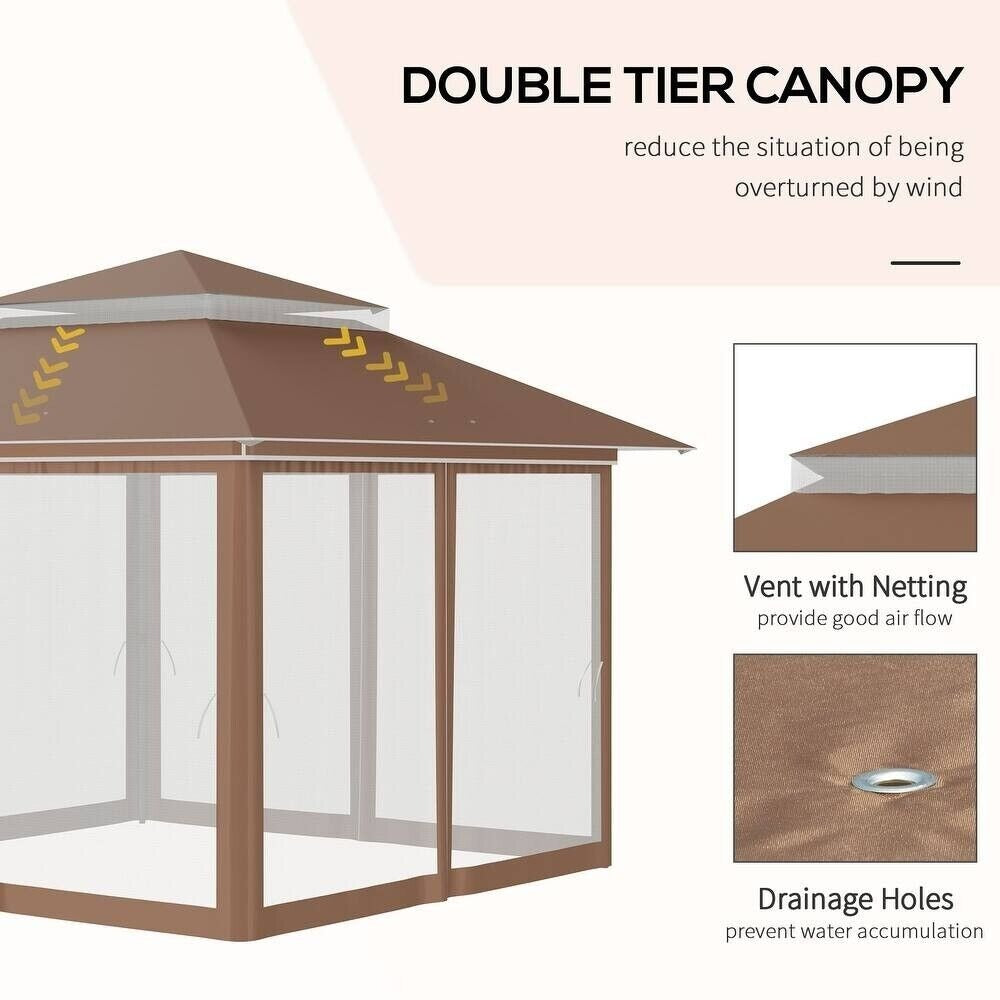 12x12ft Pop-Up Adjustable Canopy Gazebo with Netting, Vented Top w/ Carry Bag