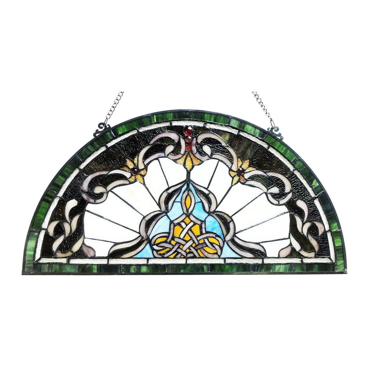 Tiffany Style Stained Glass Semi Circle Window Panel Hanging Suncatcher 12x24in