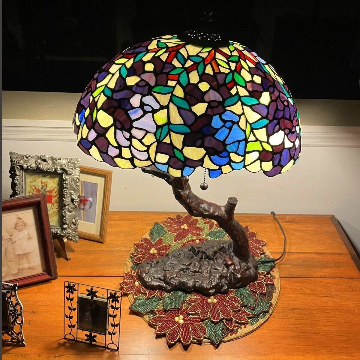 stained glass bonsai tree Wisteria Tree Design Tiffany Style Stained Glass Accent Table Lamp 25i – KMFCollectables