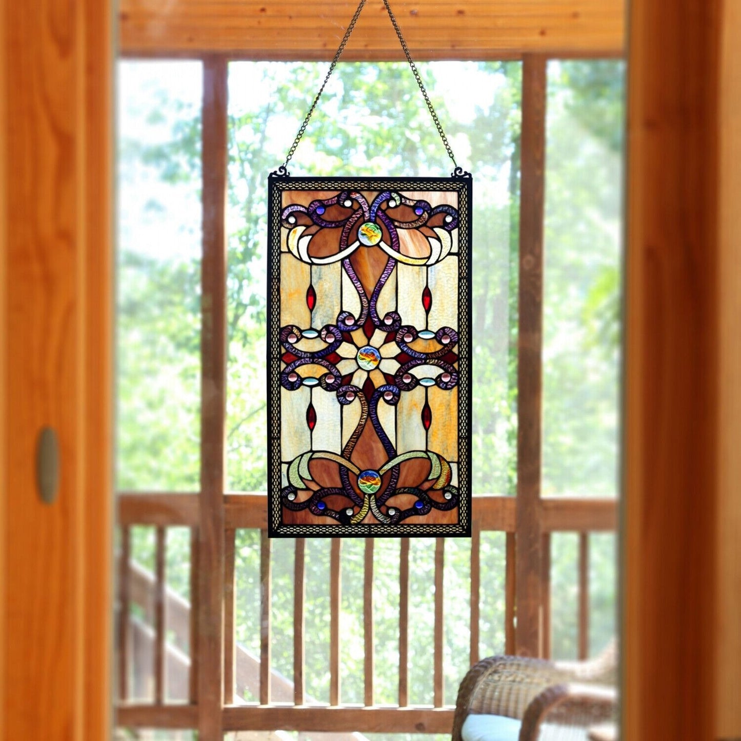 Amber Tiffany Style Stained Glass 26-in Window Panel Suncatcher Victorian Theme
