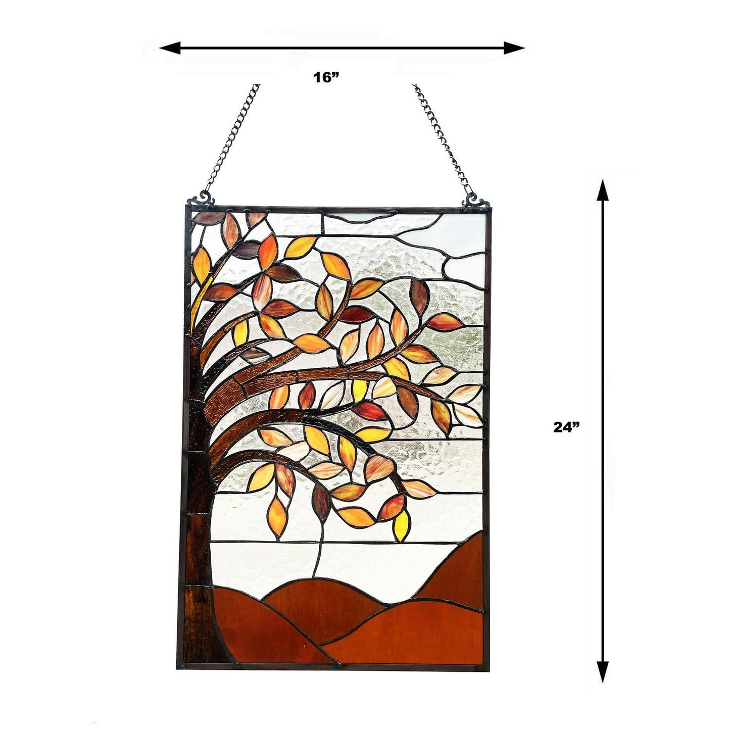 16x24in Tree Design Stained Glass Window Panel Suncatcher Tiffany Style