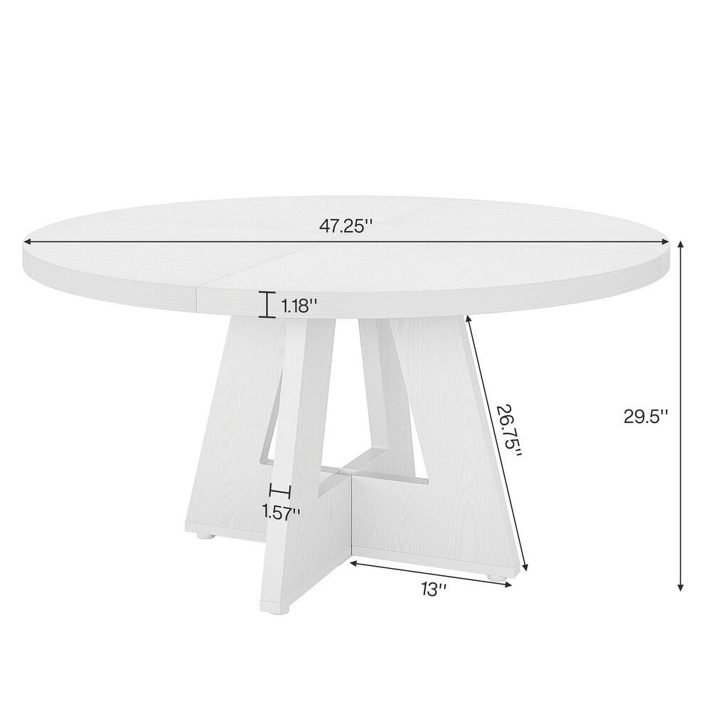 Round Farmhouse Dining Kitchen Table in Rustic Solid White Finish 47in Diameter