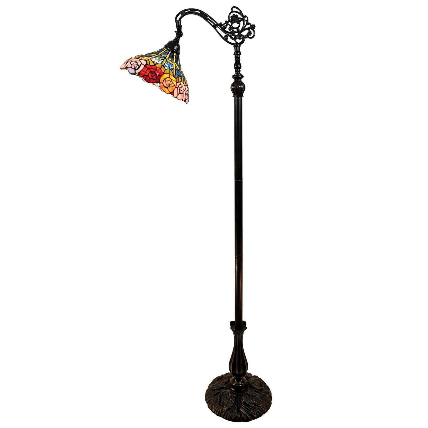 Roses Floral Tiffany Style Floor Lamp Arched 62in Tall Stained Glass Reading
