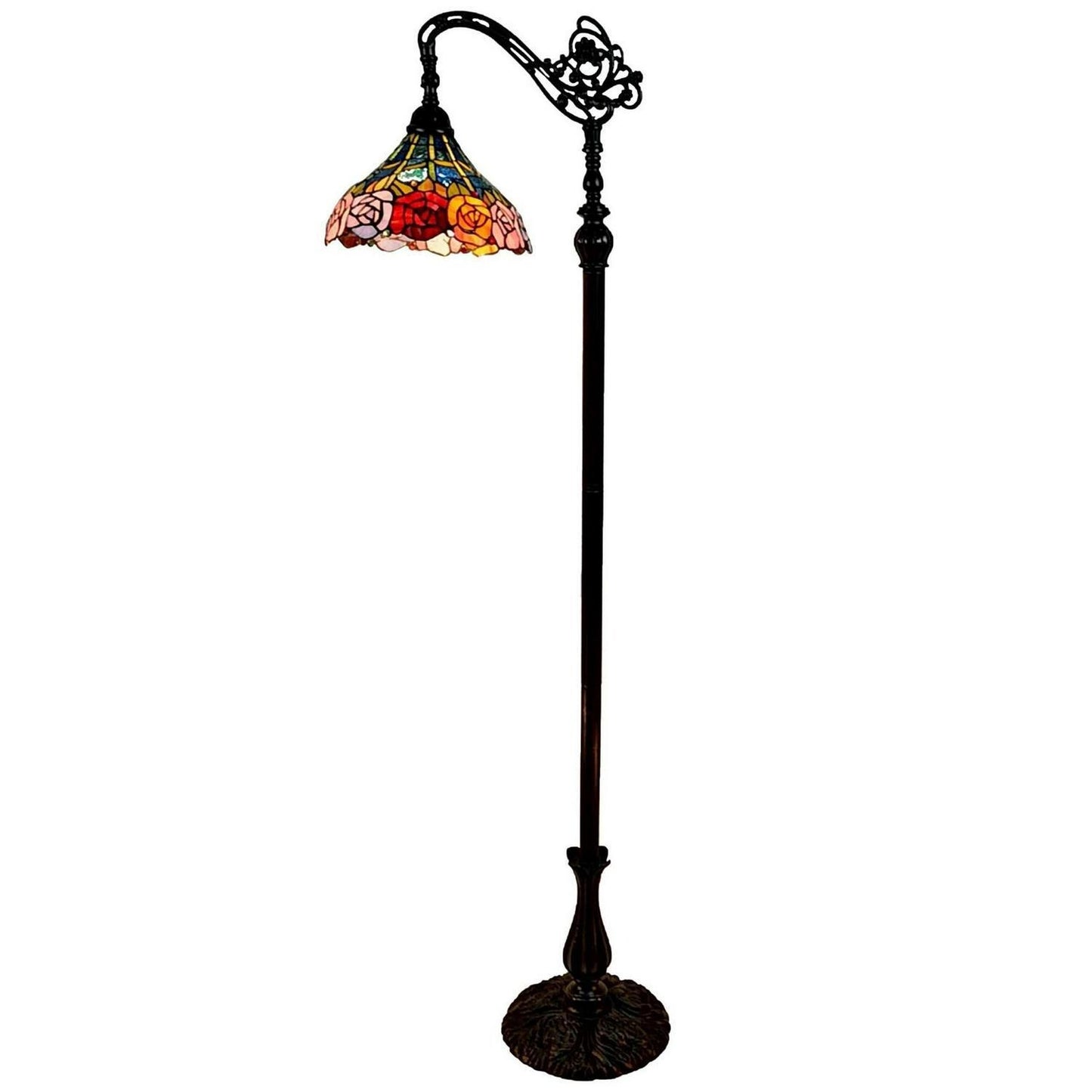 Roses Floral Tiffany Style Floor Lamp Arched 62in Tall Stained Glass Reading