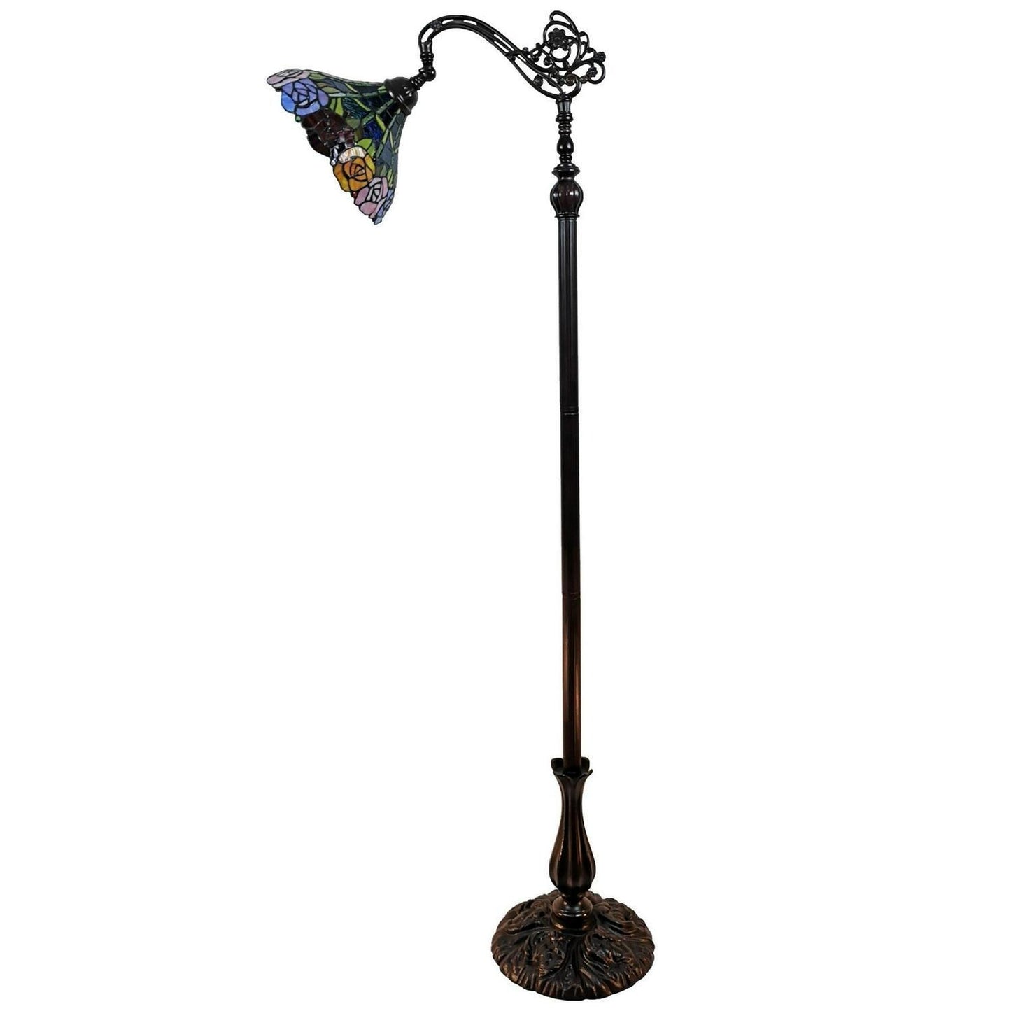 Roses Floral Tiffany Style Floor Lamp Arched 62in Tall Stained Glass Reading
