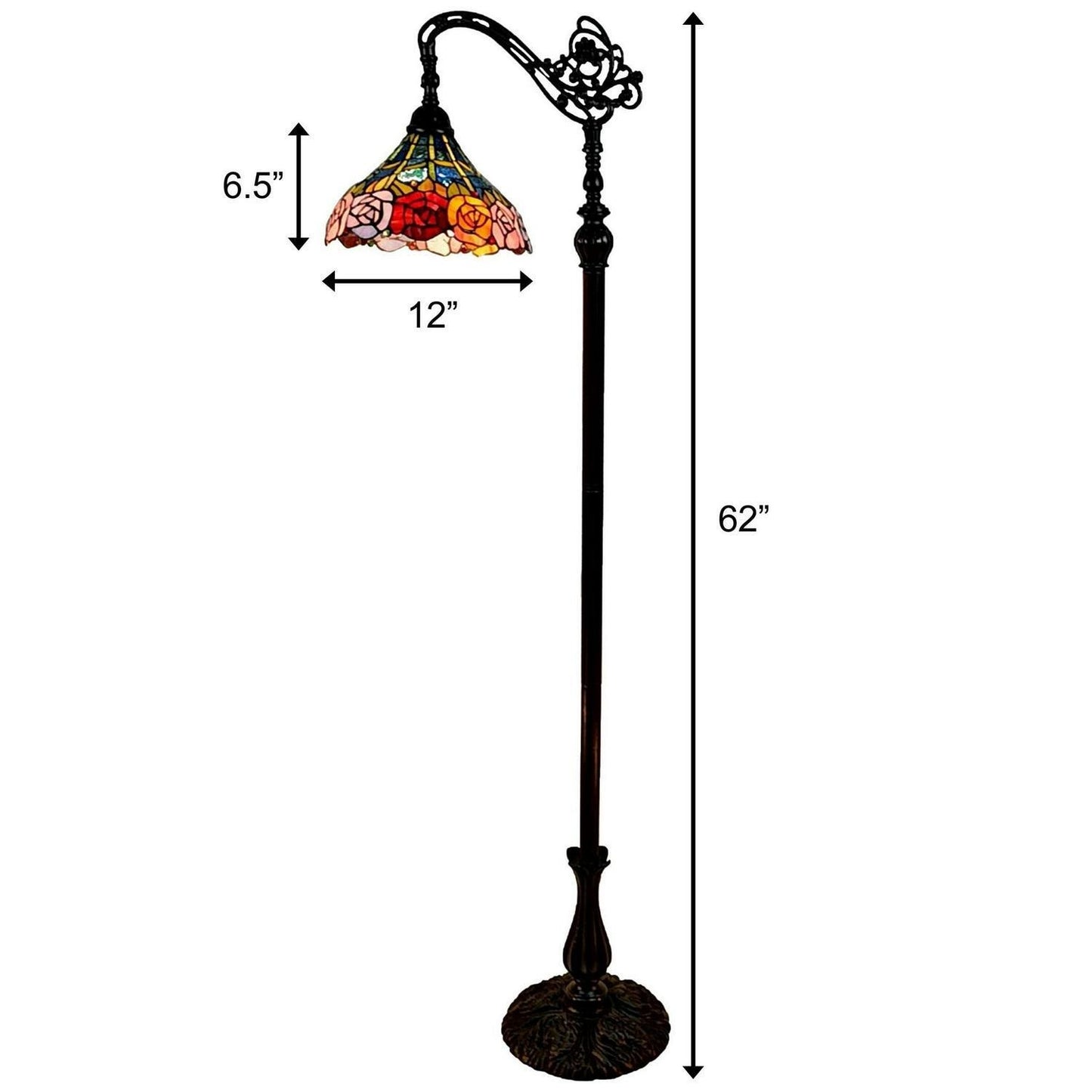 Roses Floral Tiffany Style Floor Lamp Arched 62in Tall Stained Glass Reading