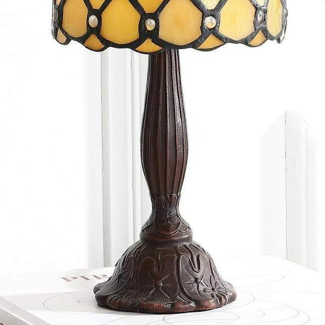 12in Bronze Finish Mini LED Yellow Tiffany Style Stained Glass Table Accent Lamp