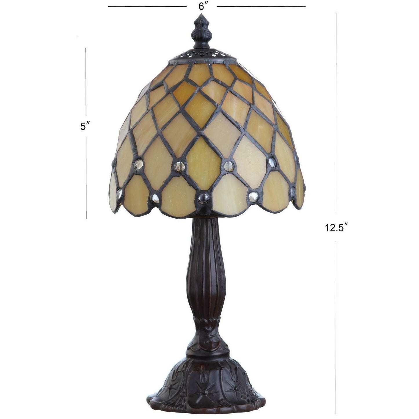 12in Bronze Finish Mini LED Yellow Tiffany Style Stained Glass Table Accent Lamp
