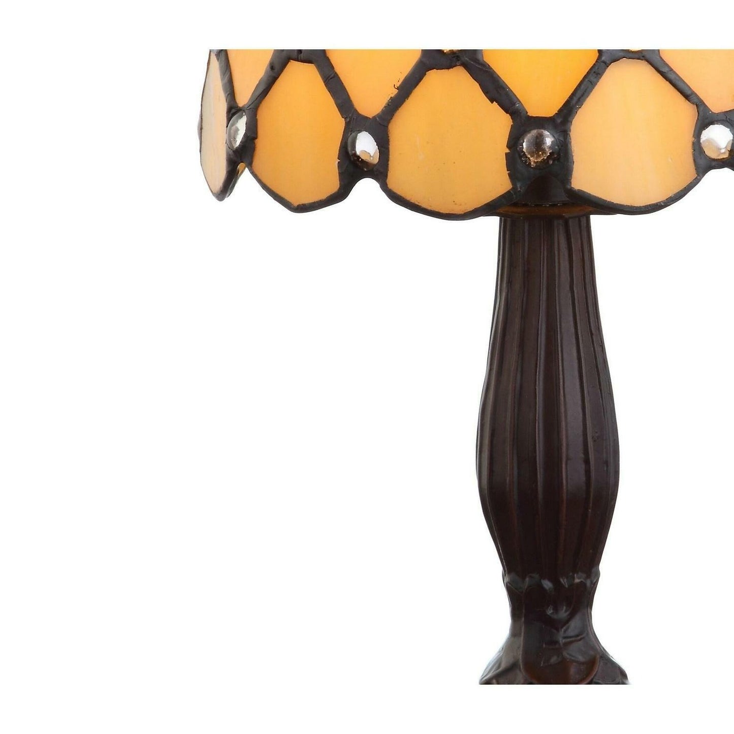 12in Bronze Finish Mini LED Yellow Tiffany Style Stained Glass Table Accent Lamp