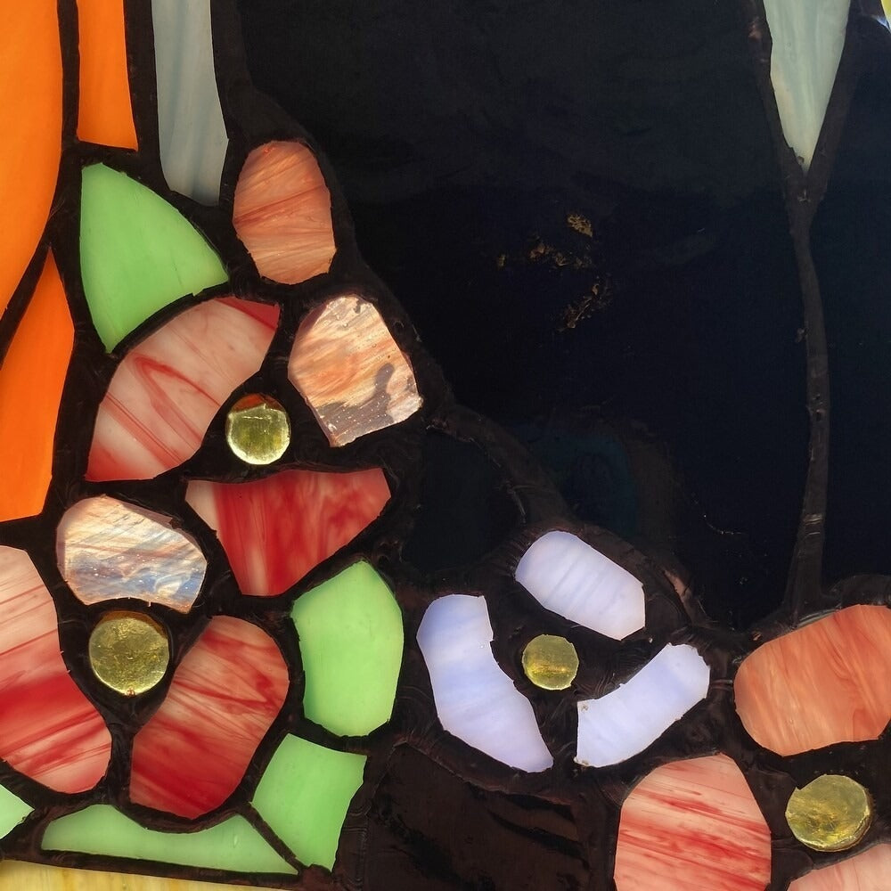 My 2 Kitties Kitty Cat - Hanging Stained Glass Window Panel Suncatcher 11x12in