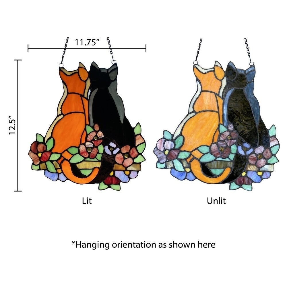 My 2 Kitties Kitty Cat - Hanging Stained Glass Window Panel Suncatcher 11x12in