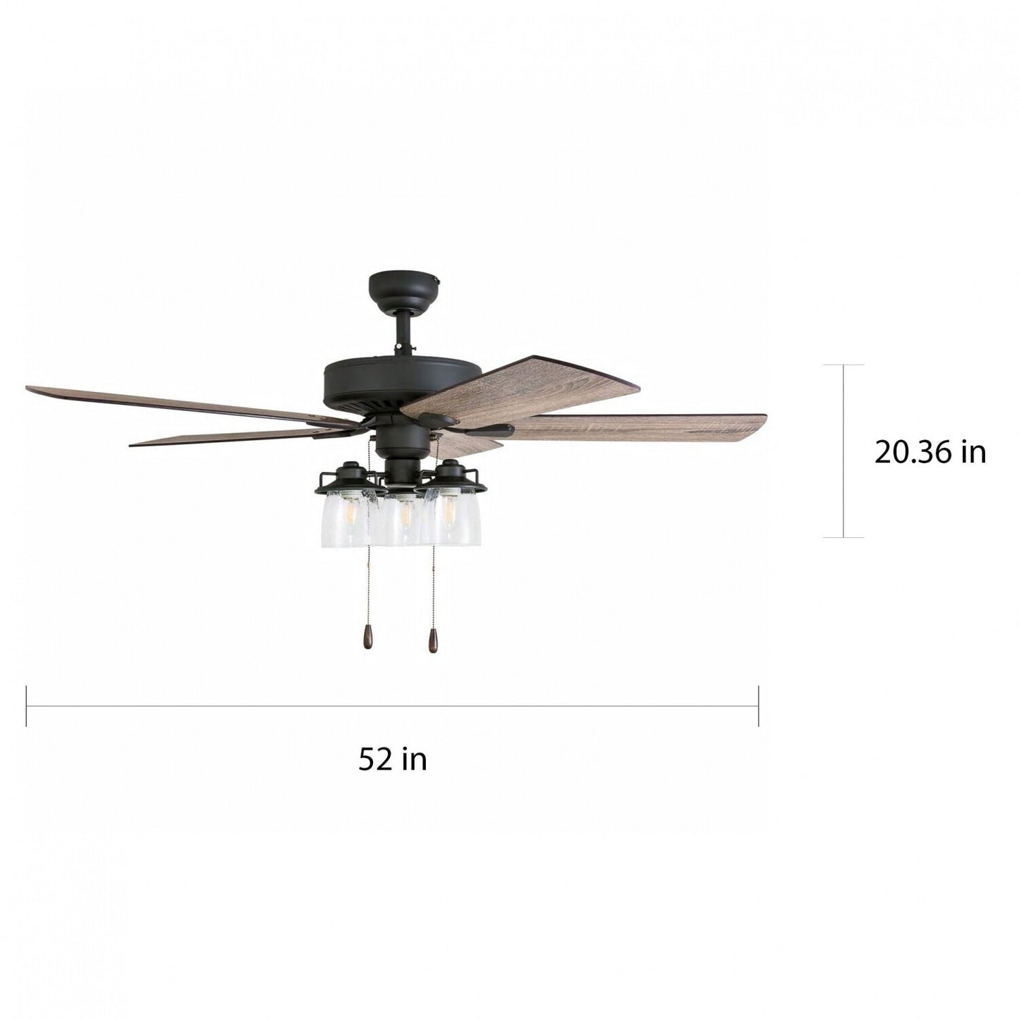 Rustic Farmhouse Style Aged Bronze LED Lighted Ceiling Fan - 5 Blade 52in