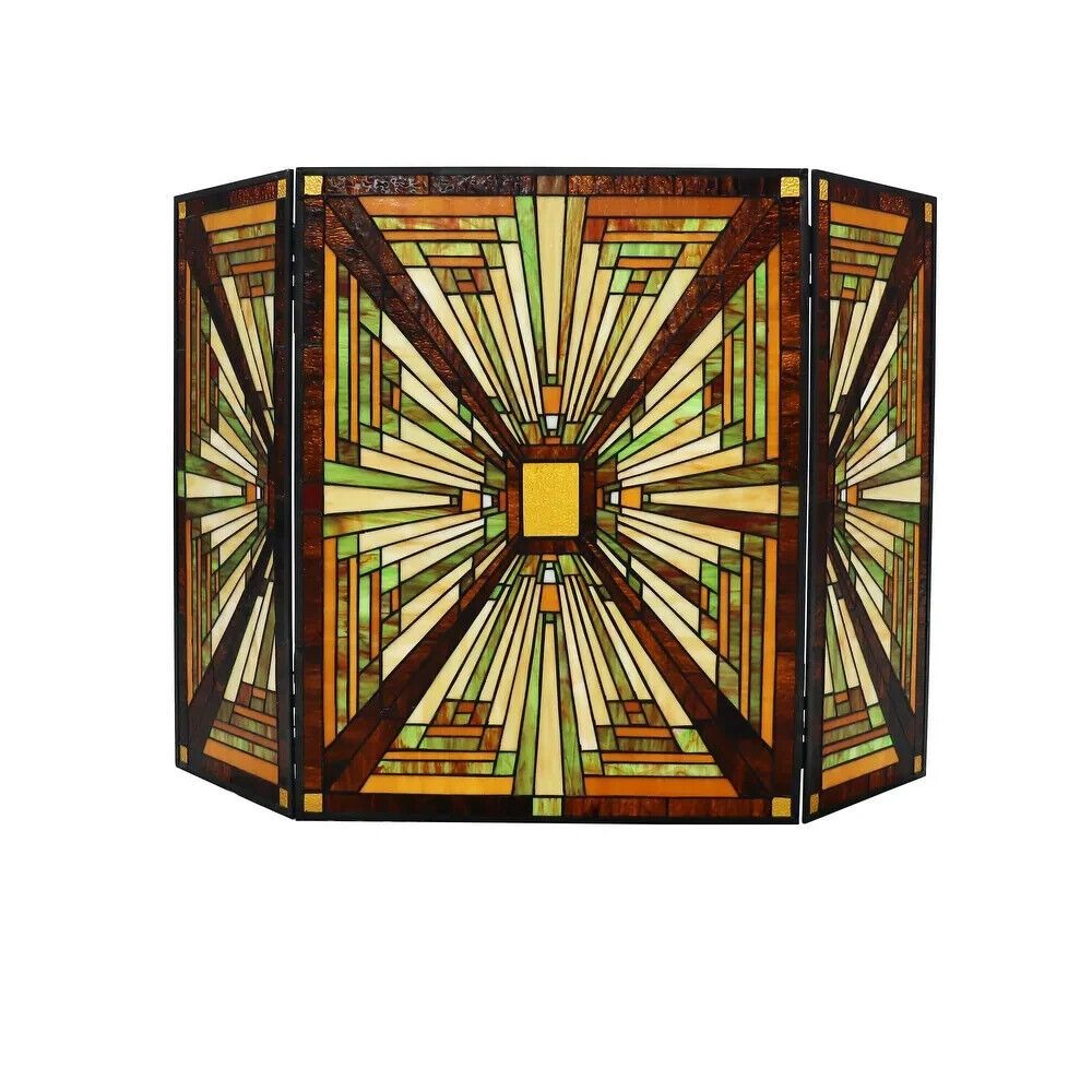Tiffany Style Stained Glass Mission Design Panel Brown Amber Fireplace Screen