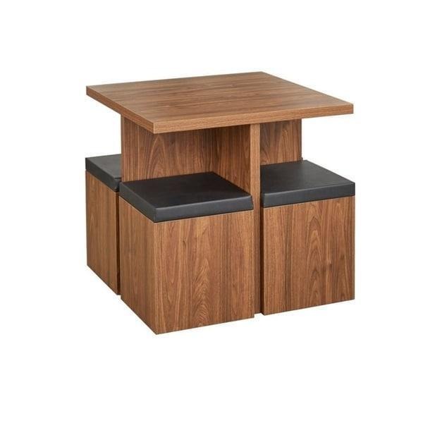 Dining Set Table With 4 Storage Ottomans 5 Piece Dining Set Tan