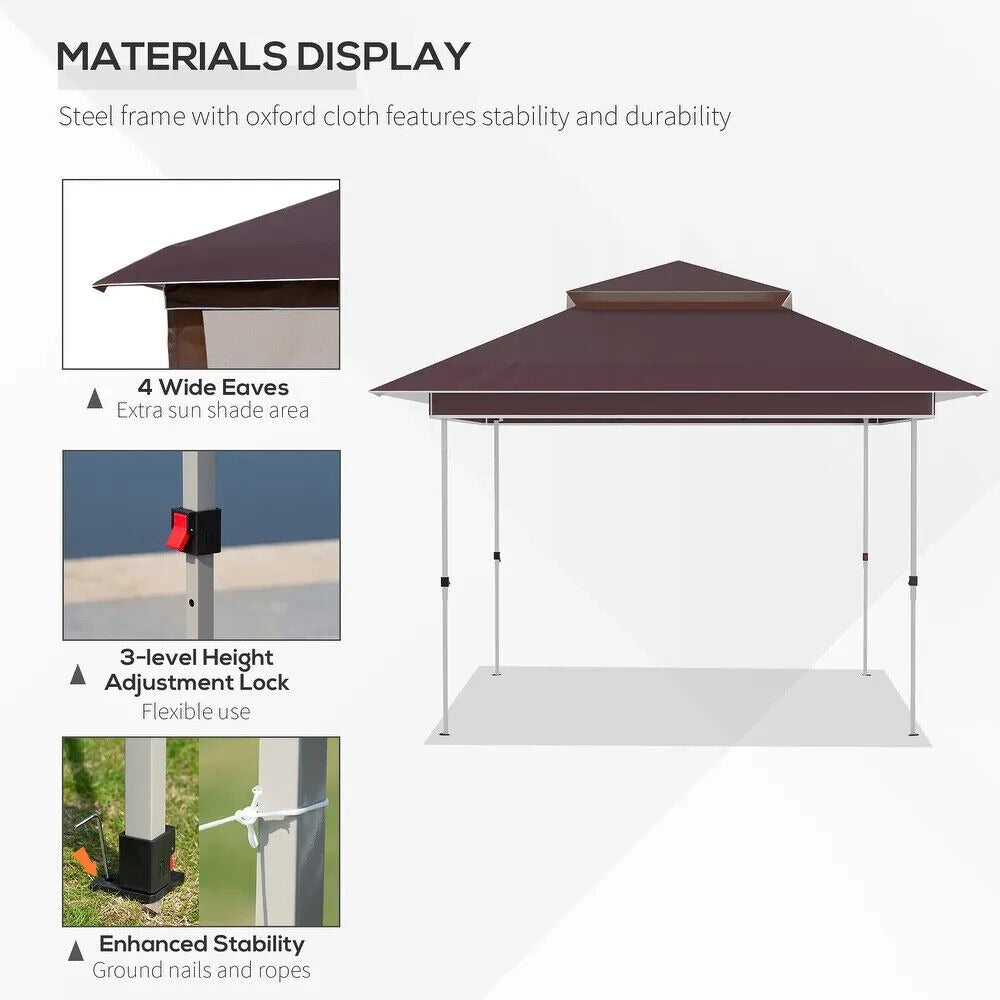 12x12ft Pop-Up Adjustable Canopy Gazebo with Netting, Vented Top Carry Bag Brown