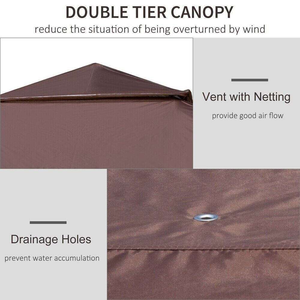 12x12ft Pop-Up Adjustable Canopy Gazebo with Netting, Vented Top Carry Bag Brown